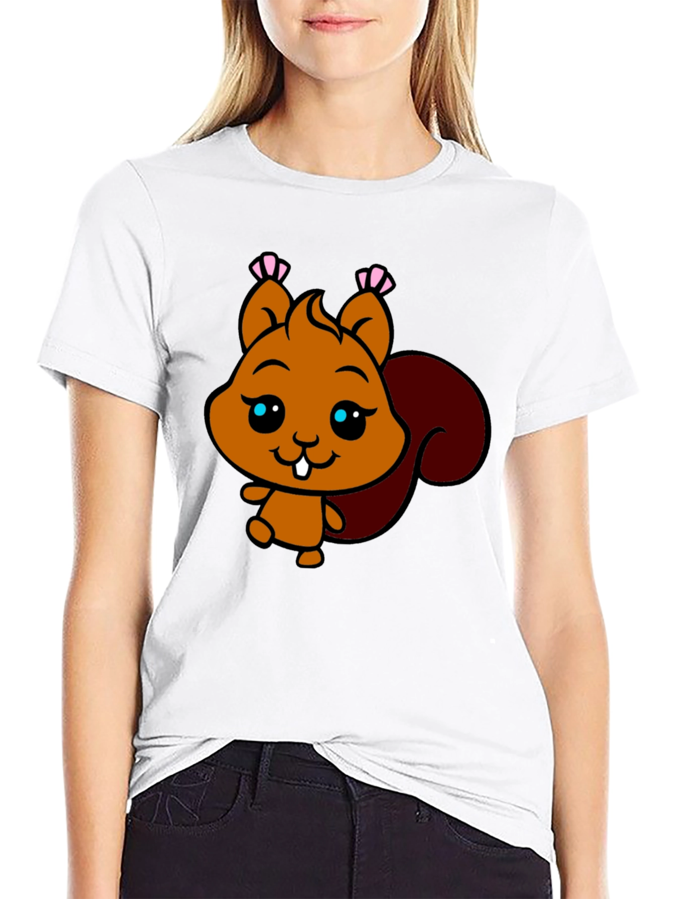 Cute Squirrel Graphic Tee - Black Cotton T-Shirt