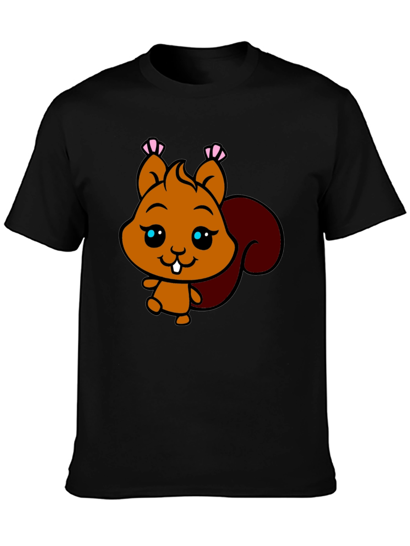 Cute Squirrel Graphic Tee - Black Cotton T-Shirt