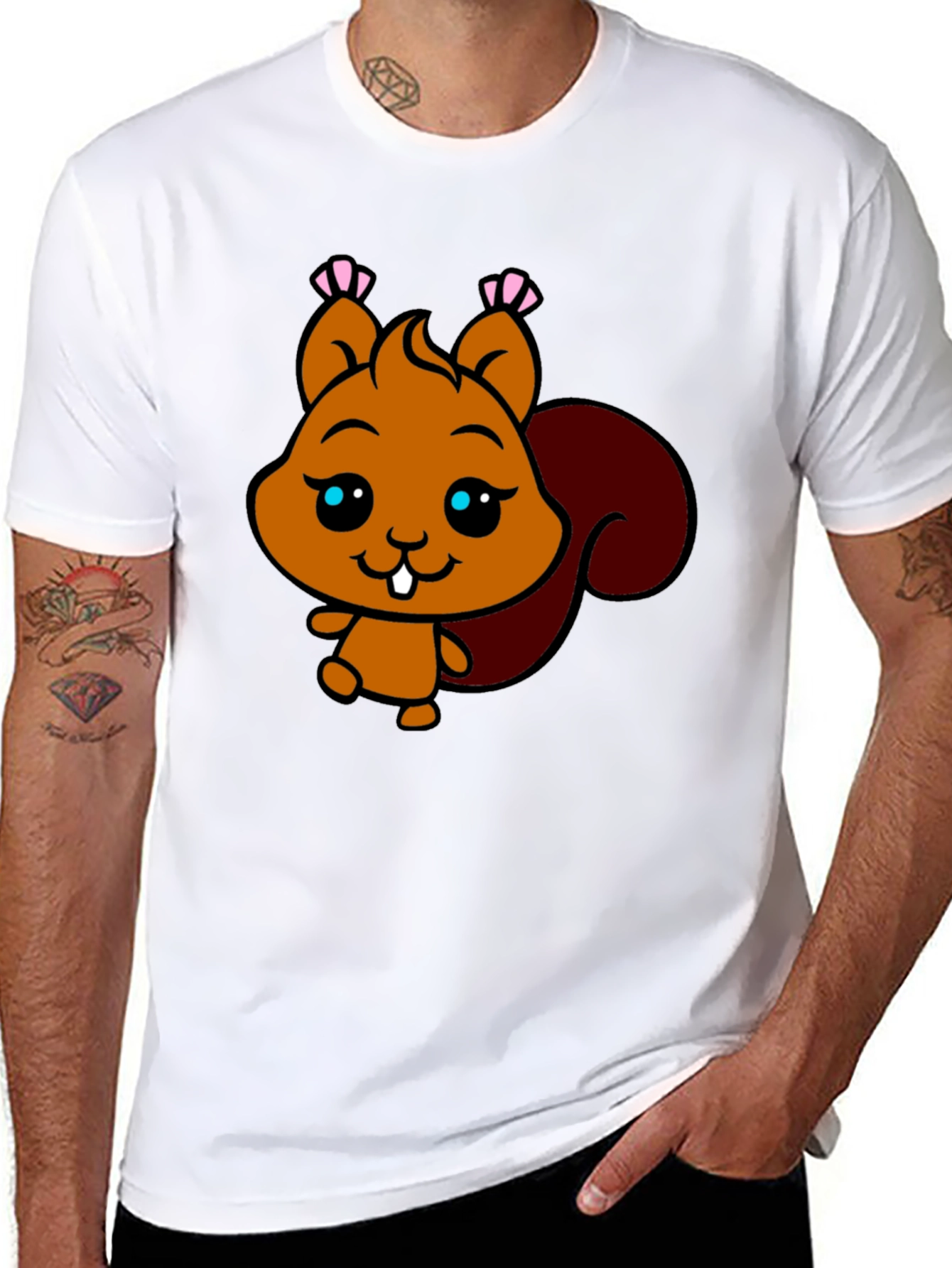 Cute Squirrel Graphic Tee - Black Cotton T-Shirt