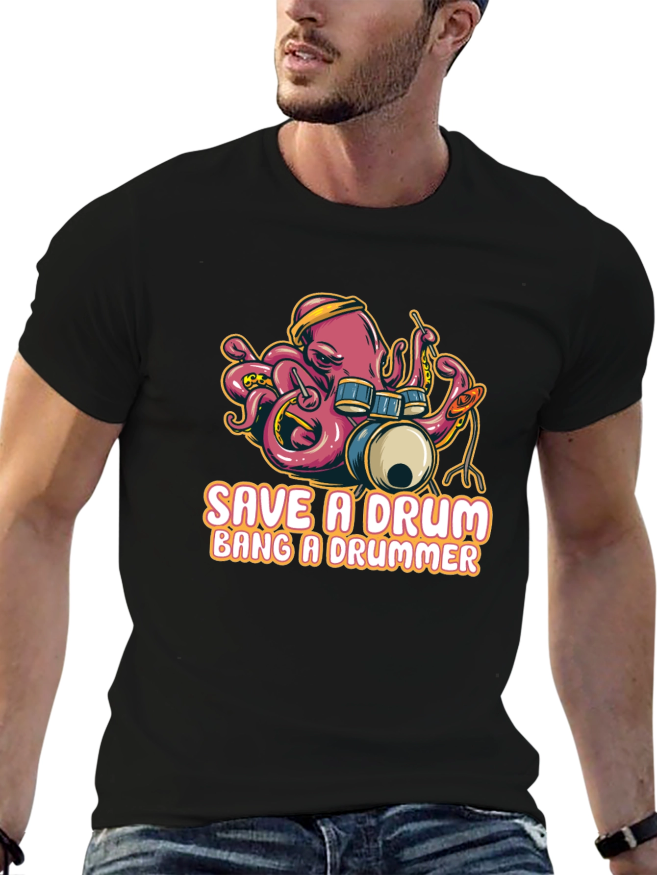 Save a Drum Bang a Drummer Octopus Graphic Tee