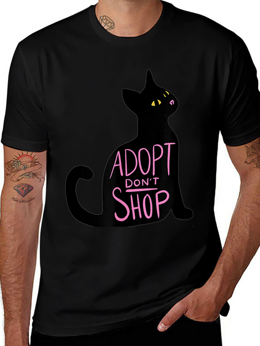 Adopt Dont Shop Cat T-Shirt - Black Cotton Tee