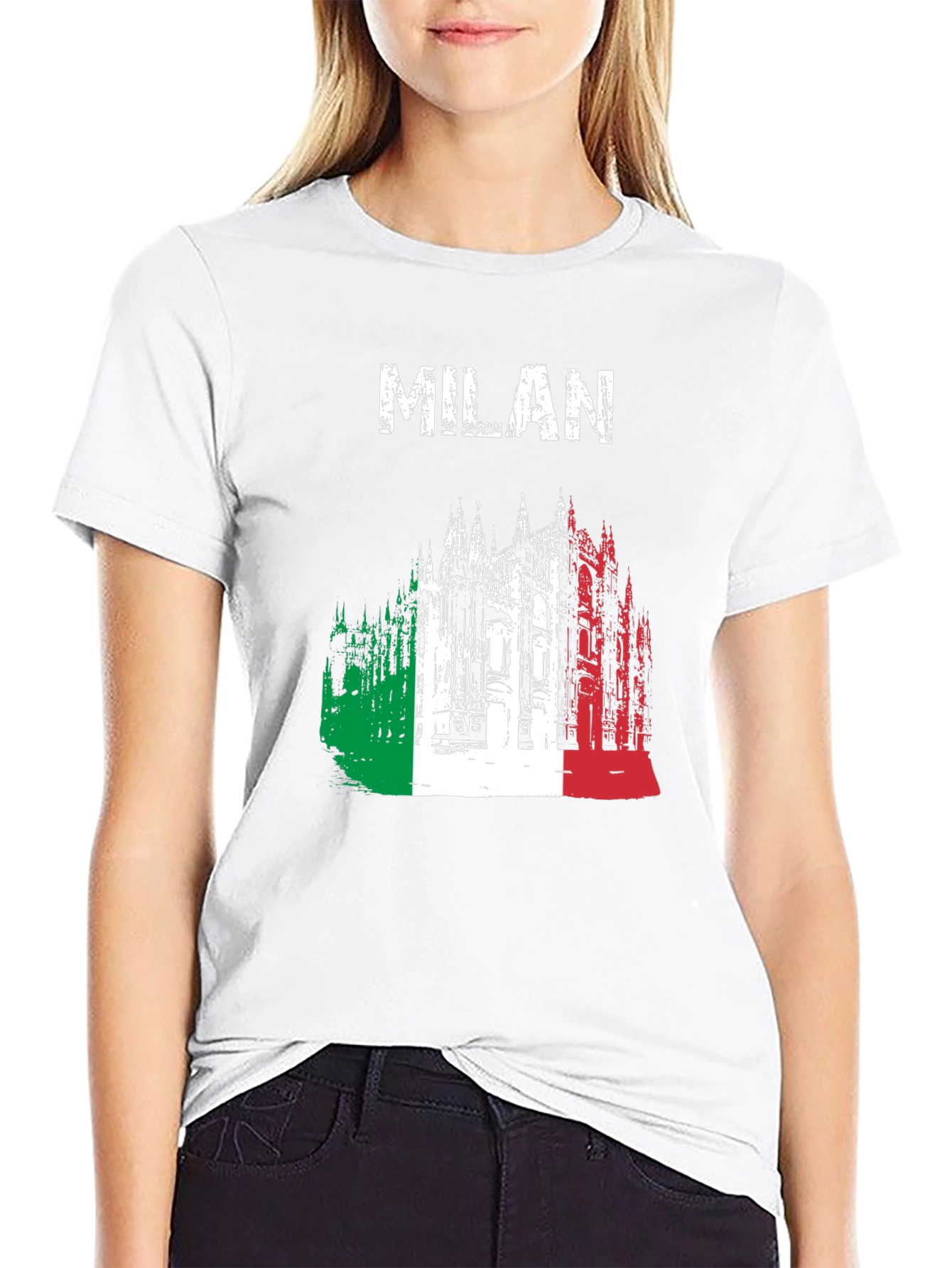 Milan Italy T-Shirt - Italian Flag Cathedral Design