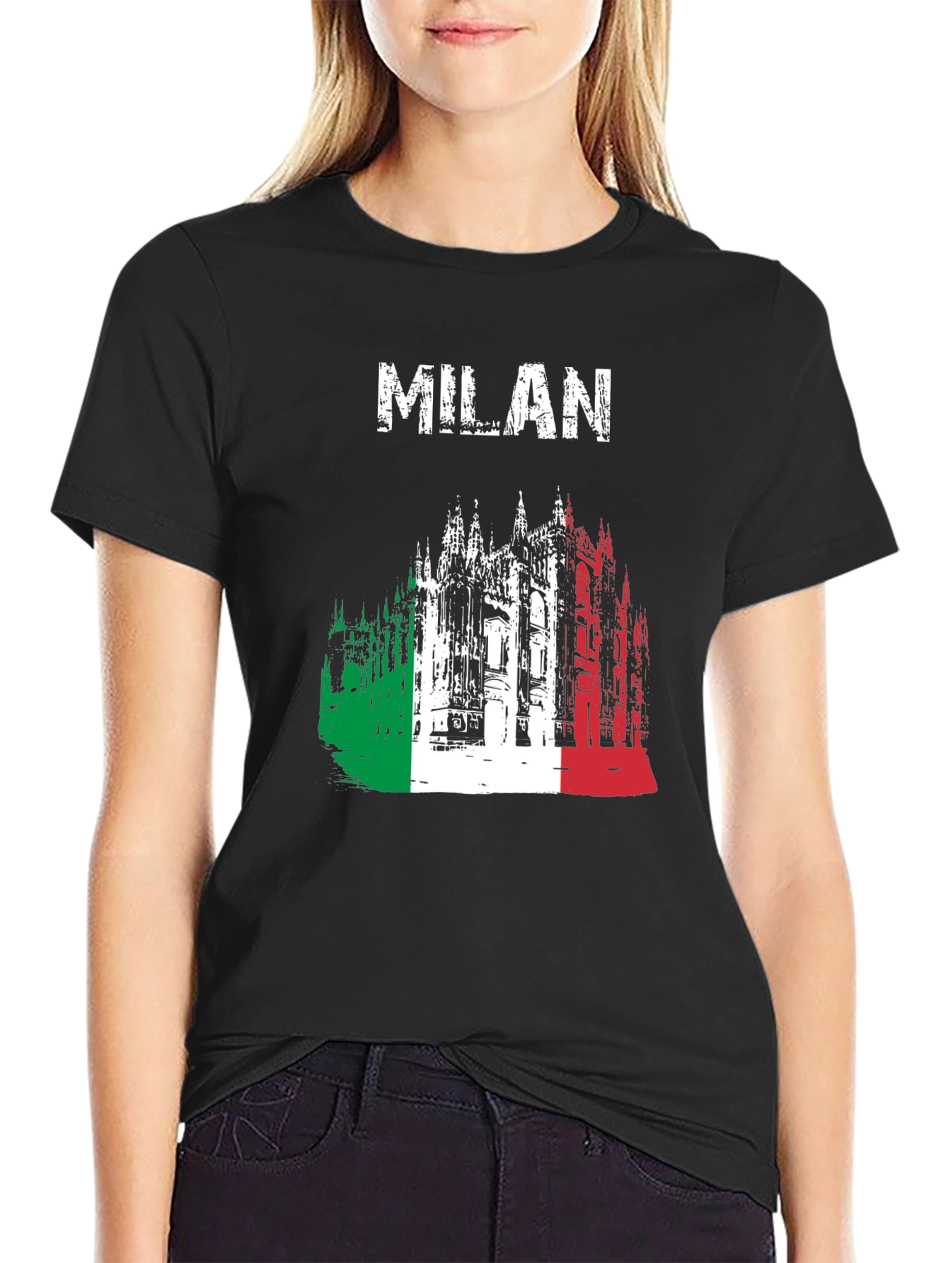 Milan Italy T-Shirt - Italian Flag Cathedral Design