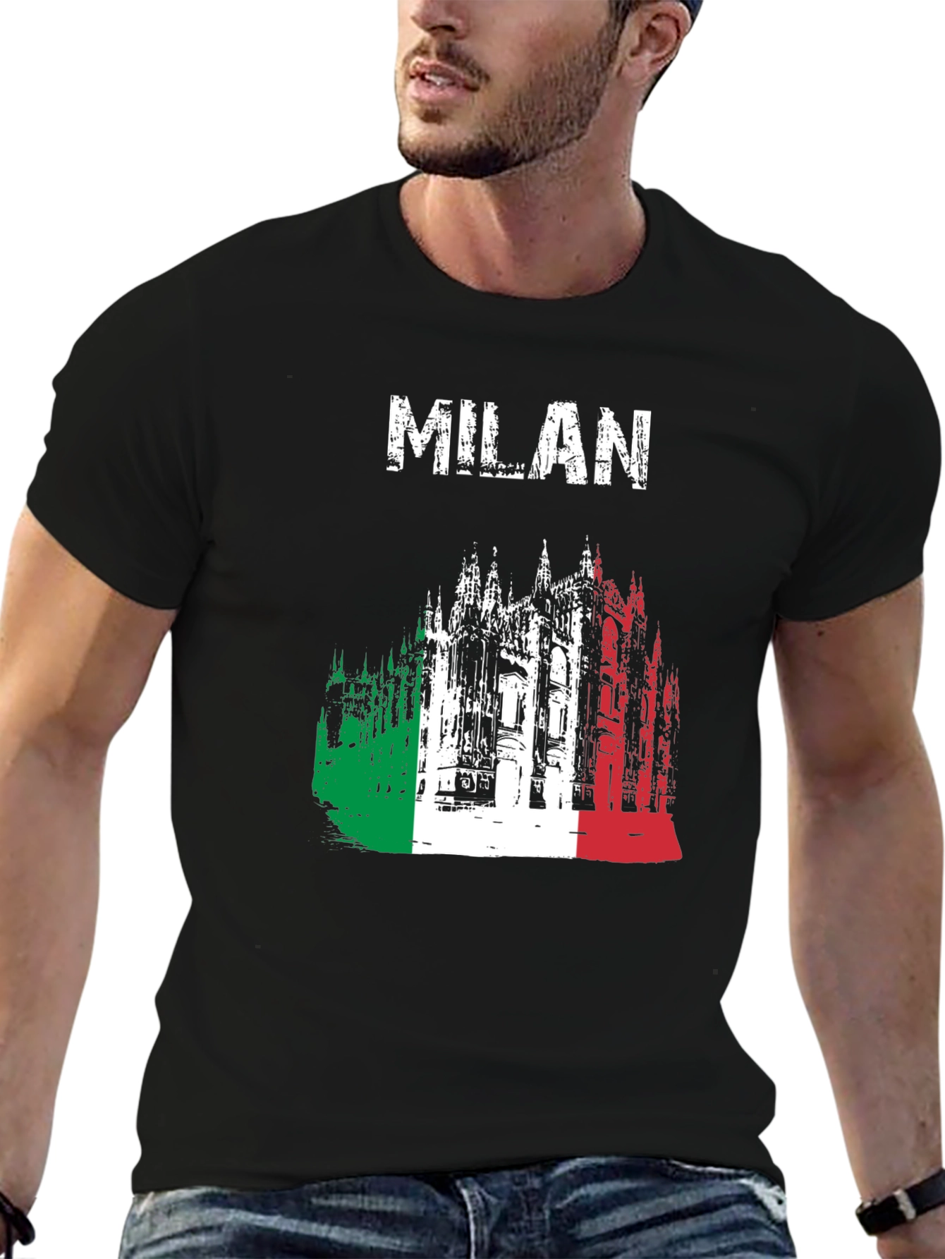 Milan Italy T-Shirt - Italian Flag Cathedral Design