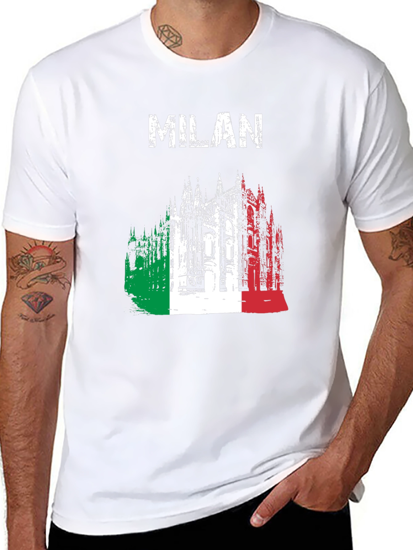 Milan Italy T-Shirt - Italian Flag Cathedral Design