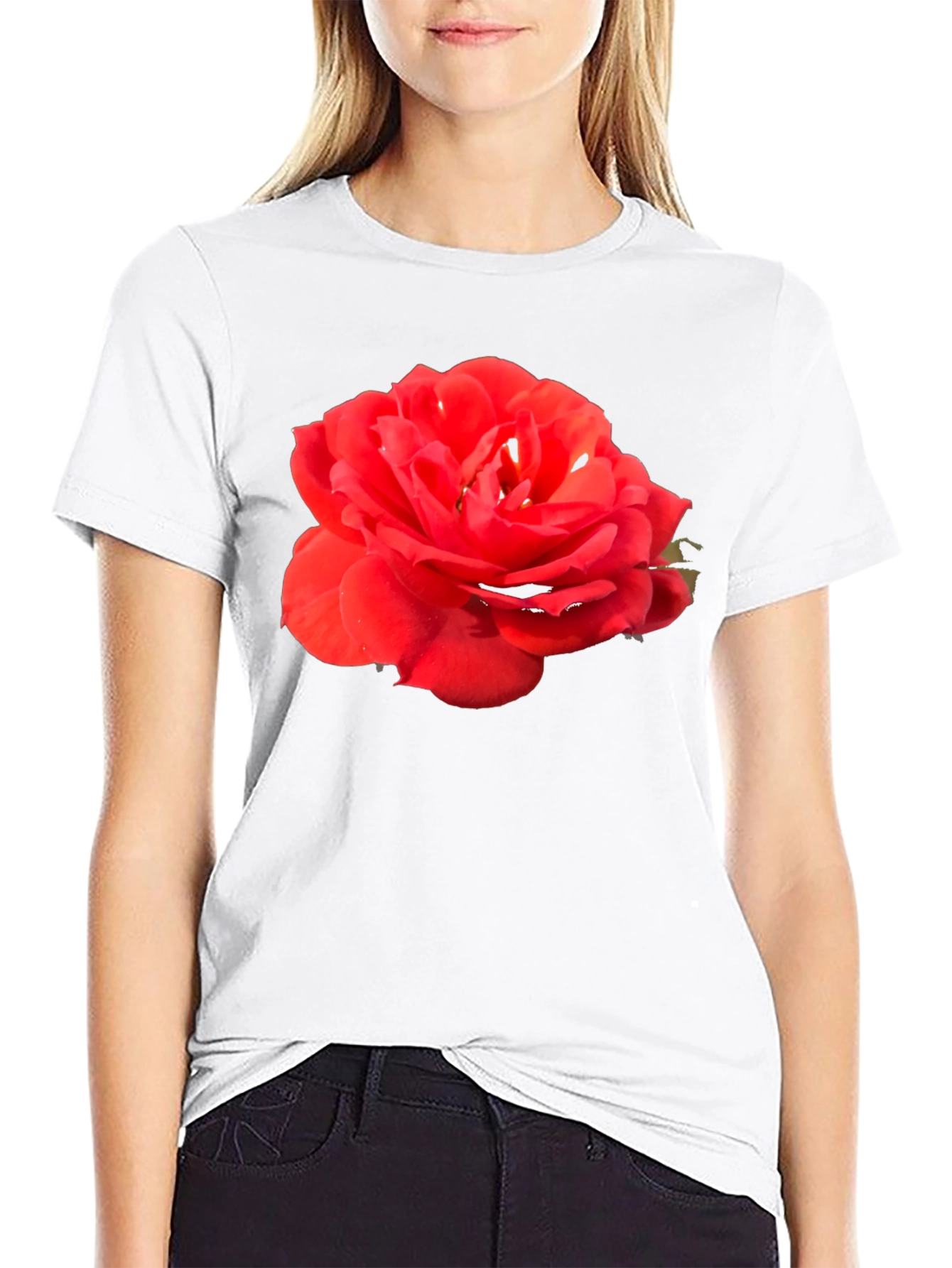 Red Rose Graphic Tee - Classic Black Cotton T-Shirt