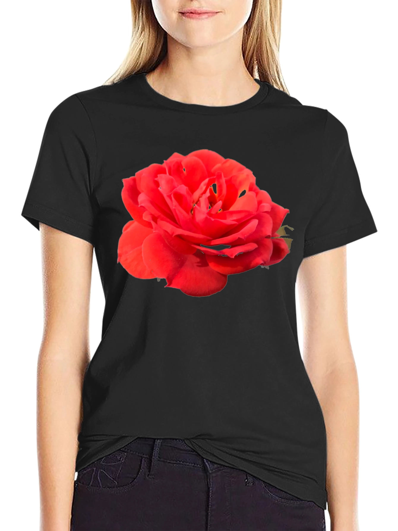 Red Rose Graphic Tee - Classic Black Cotton T-Shirt