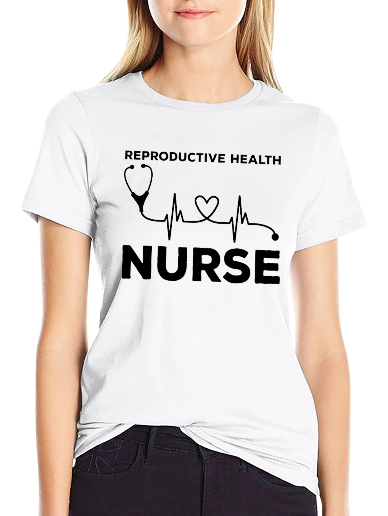 Reproductive Health Nurse T-Shirt - Stethoscope Heartbeat Design