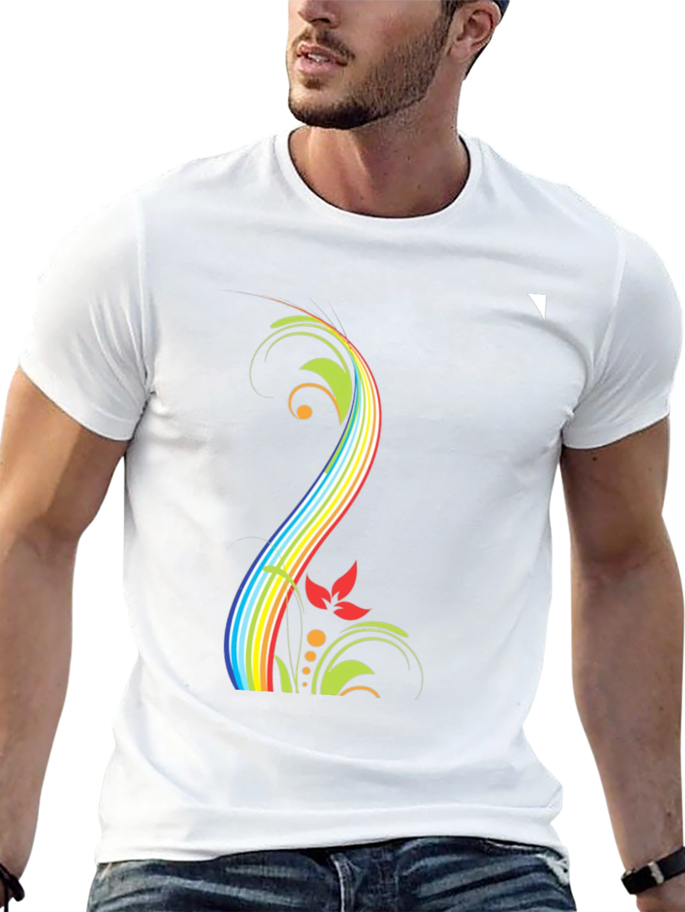 Rainbow Floral Black T-Shirt