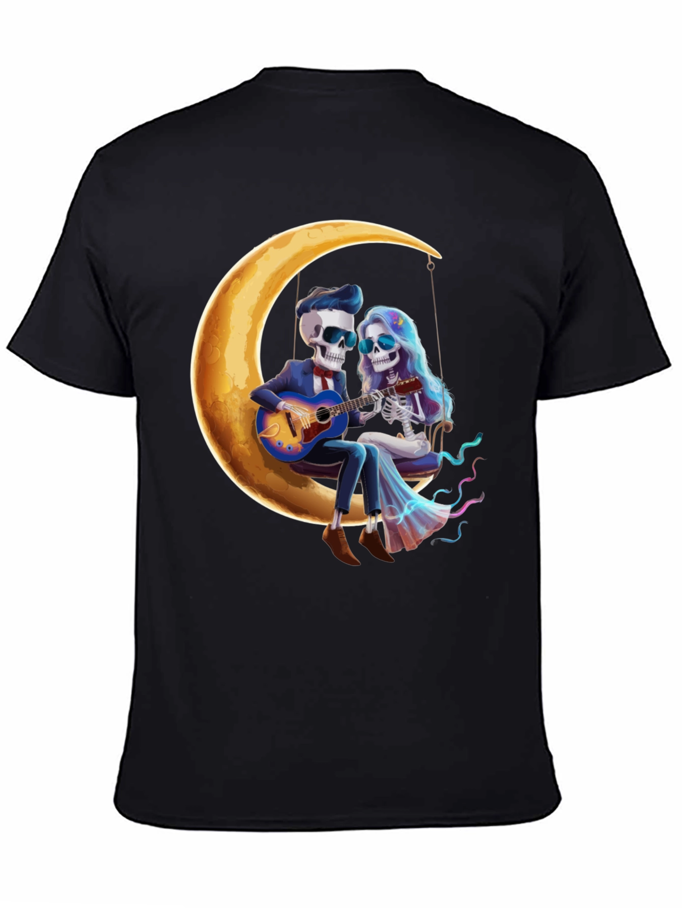 Skeleton Couple Moon Swing Graphic T-Shirt