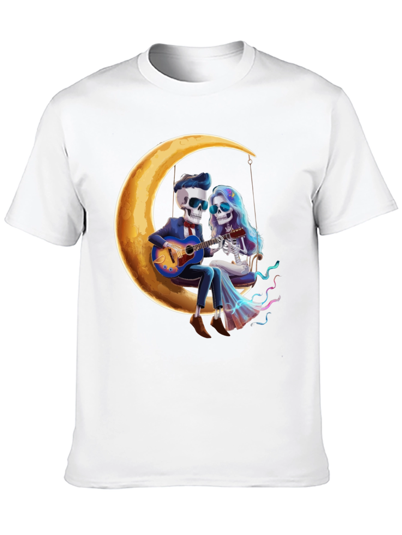 Skeleton Couple Moon Swing Graphic T-Shirt