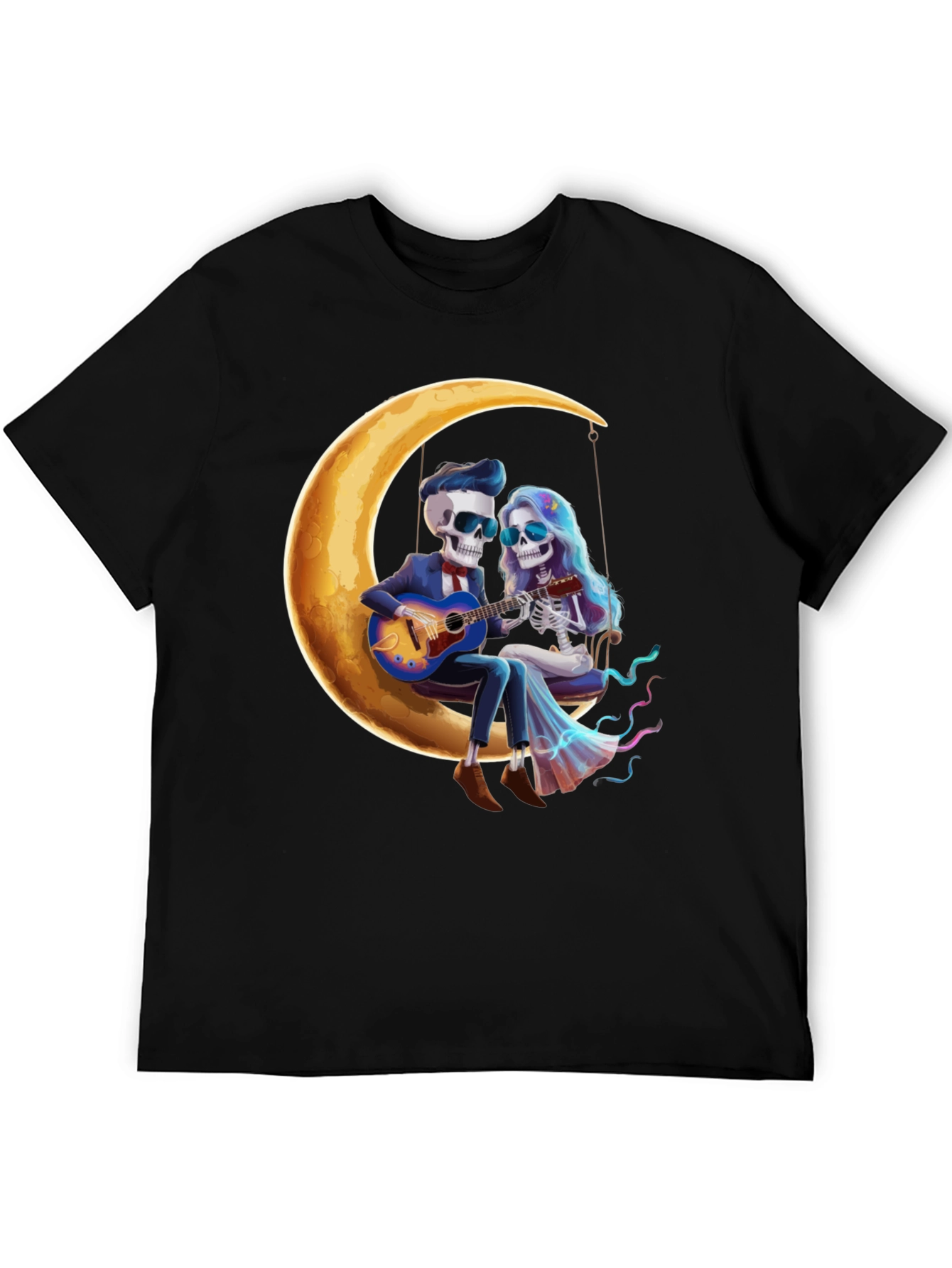 Skeleton Couple Moon Swing Graphic T-Shirt