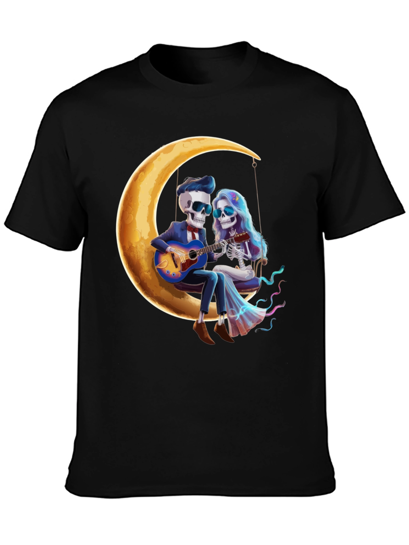Skeleton Couple Moon Swing Graphic T-Shirt