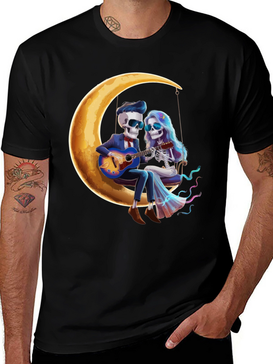 Skeleton Couple Moon Swing Graphic T-Shirt