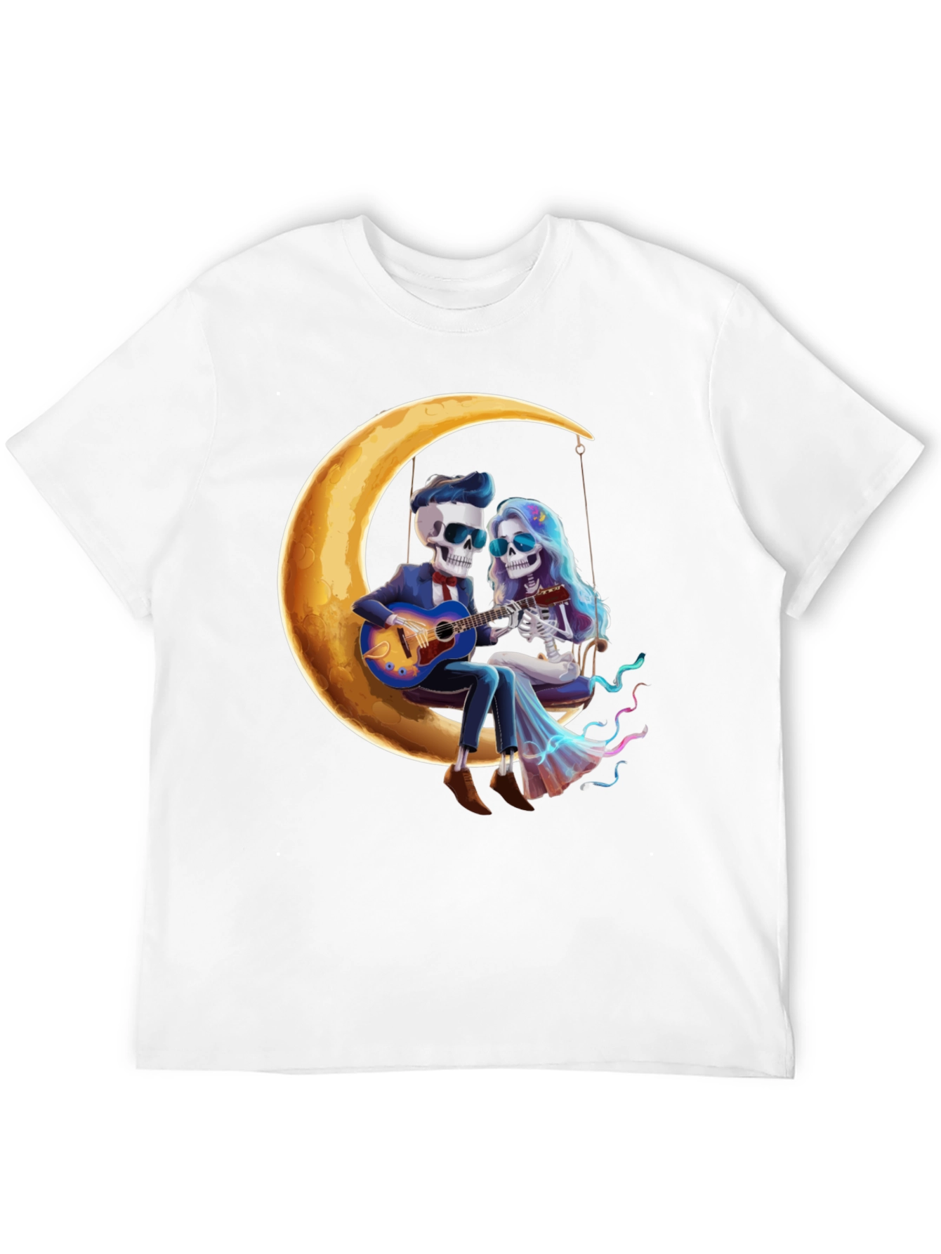 Skeleton Couple Moon Swing Graphic T-Shirt