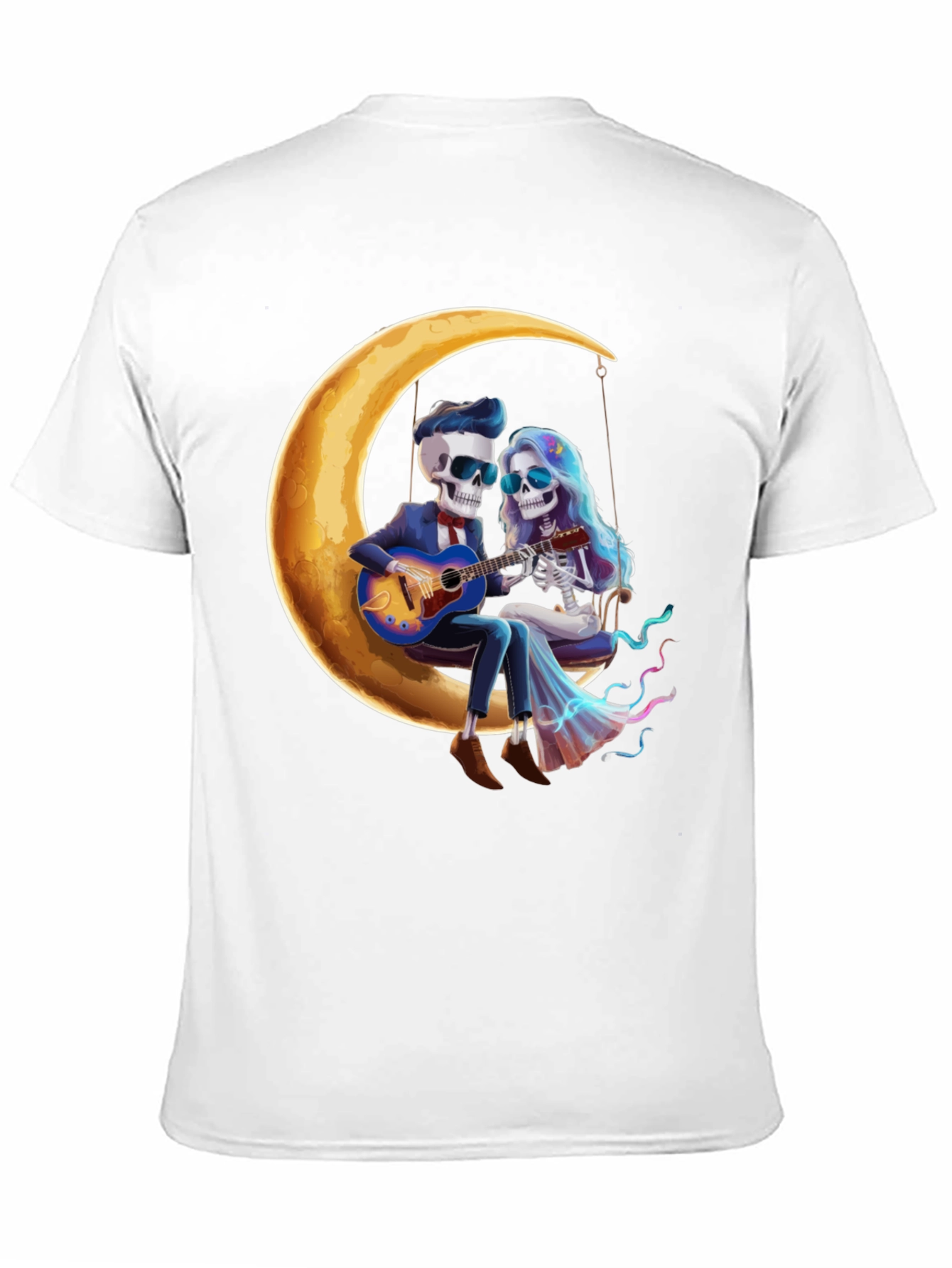 Skeleton Couple Moon Swing Graphic T-Shirt