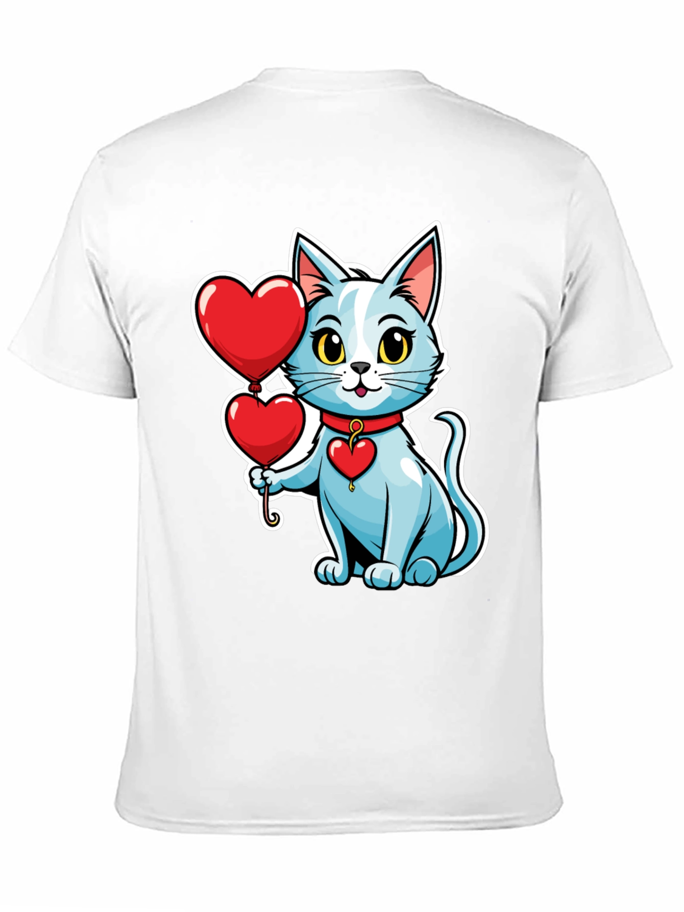 Cute Cat with Heart Balloons Black T-Shirt