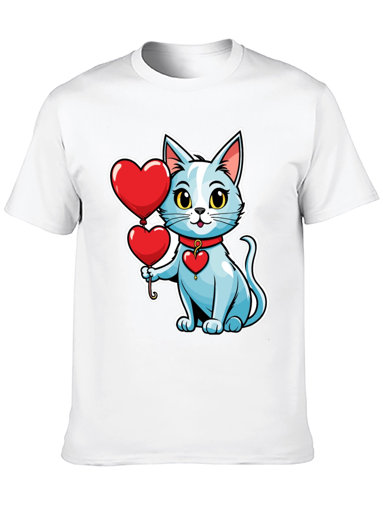 Cute Cat with Heart Balloons Black T-Shirt