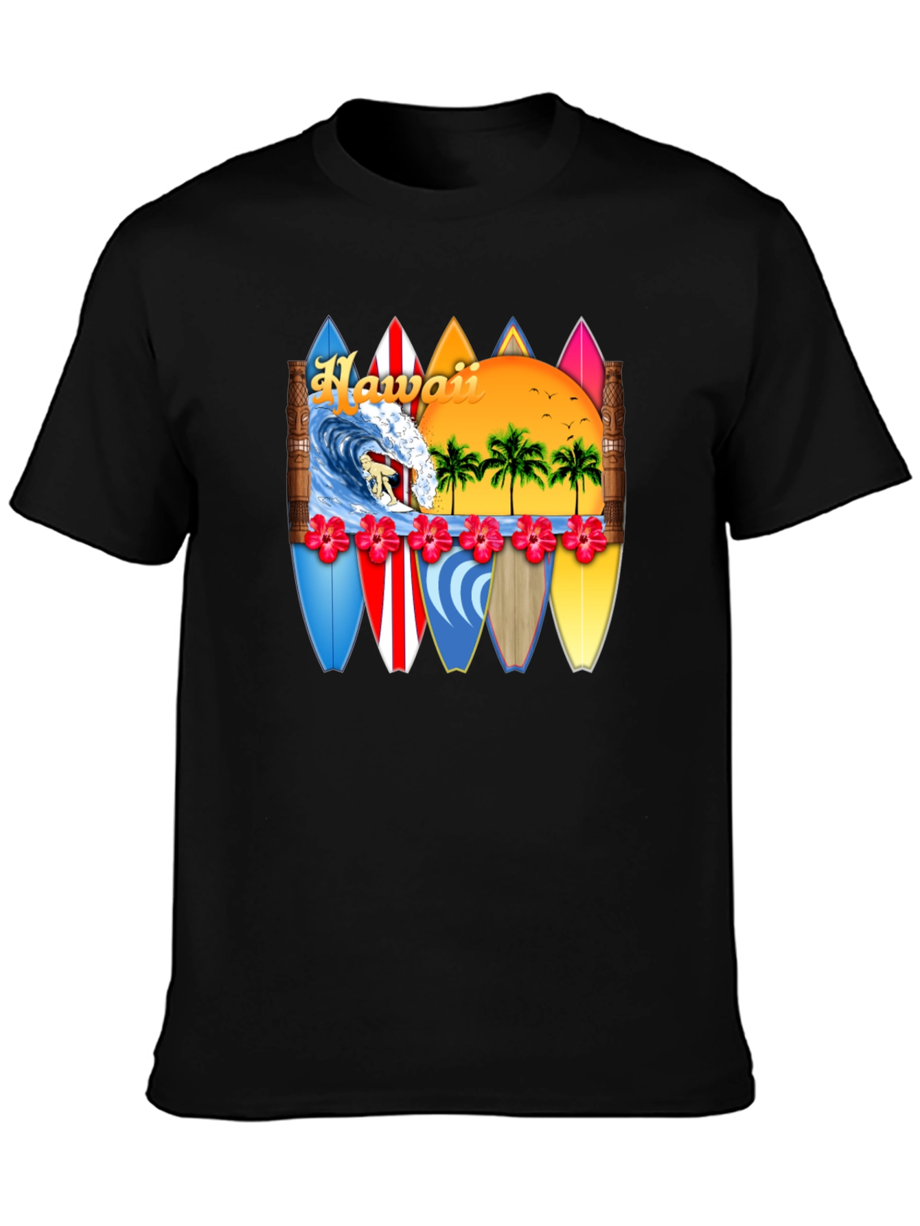 Hawaii Surfboard T-Shirt - Tropical Beach Vacation Tee