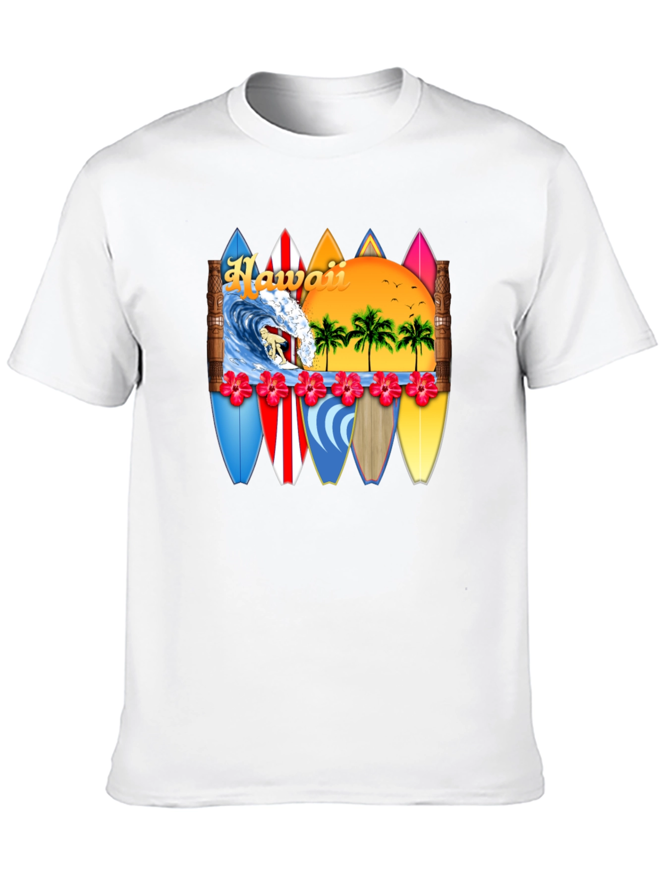 Hawaii Surfboard T-Shirt - Tropical Beach Vacation Tee