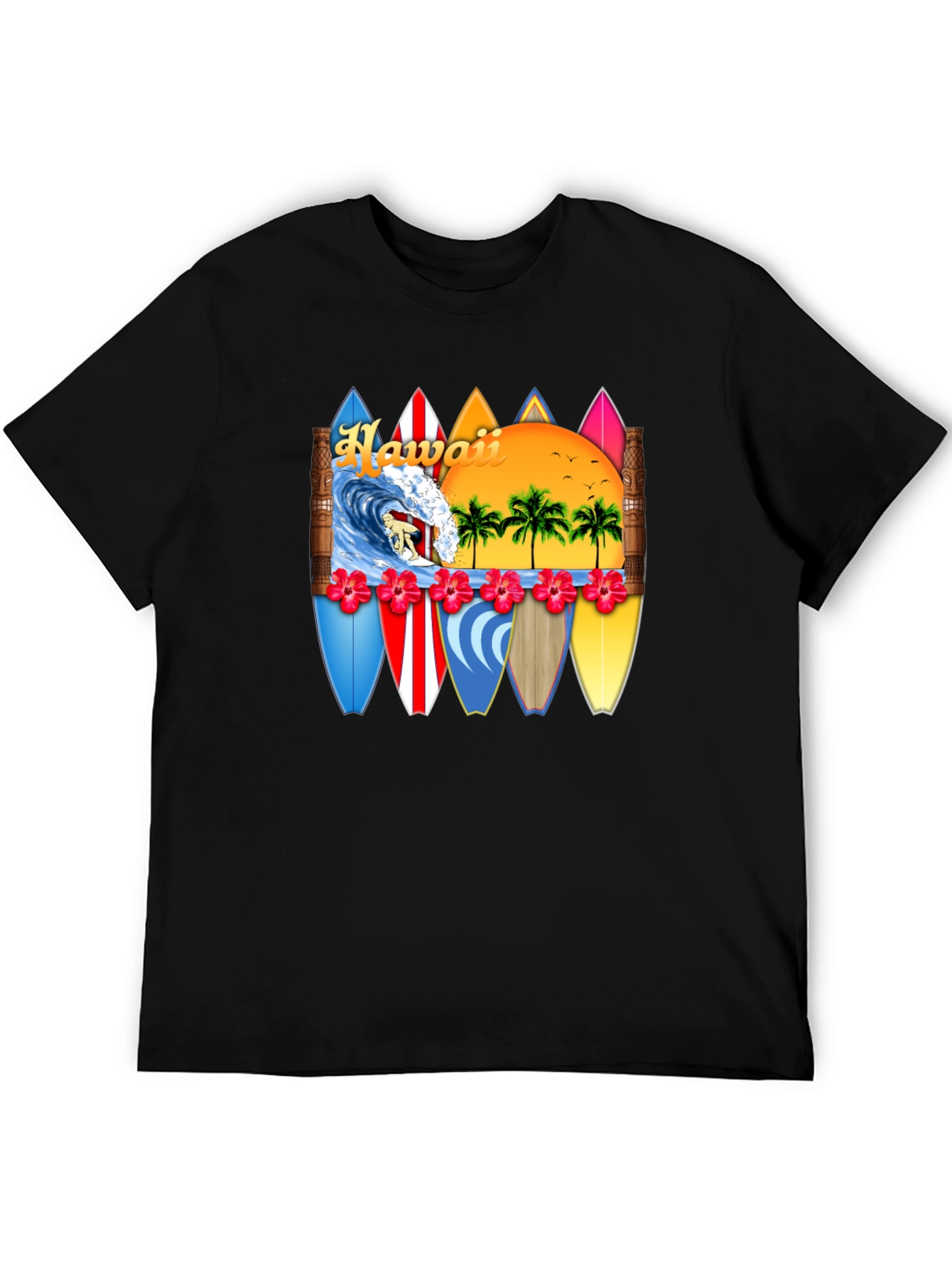 Hawaii Surfboard T-Shirt - Tropical Beach Vacation Tee