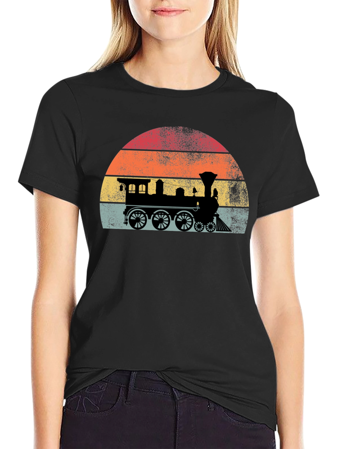 Retro Train Sunset Graphic Tee - Classic Style