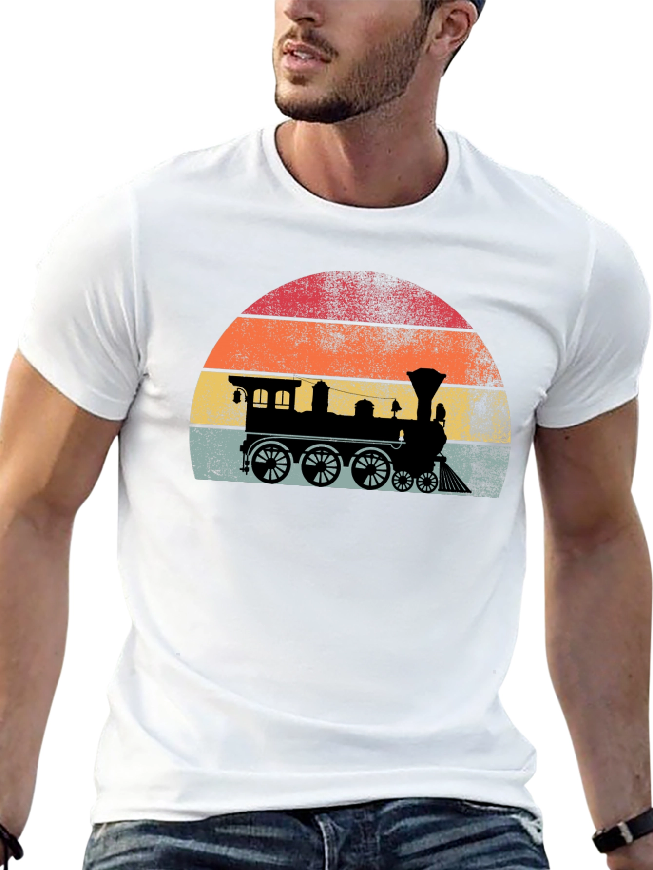 Retro Train Sunset Graphic Tee - Classic Style
