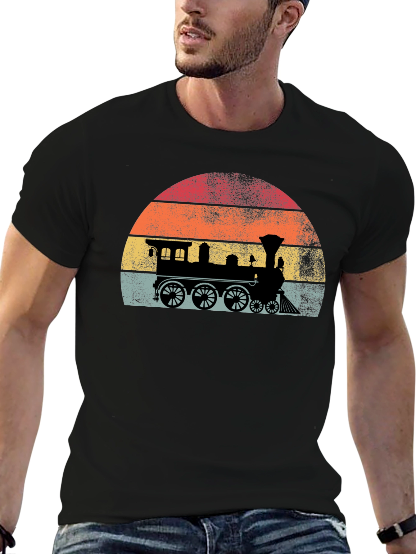 Retro Train Sunset Graphic Tee - Classic Style