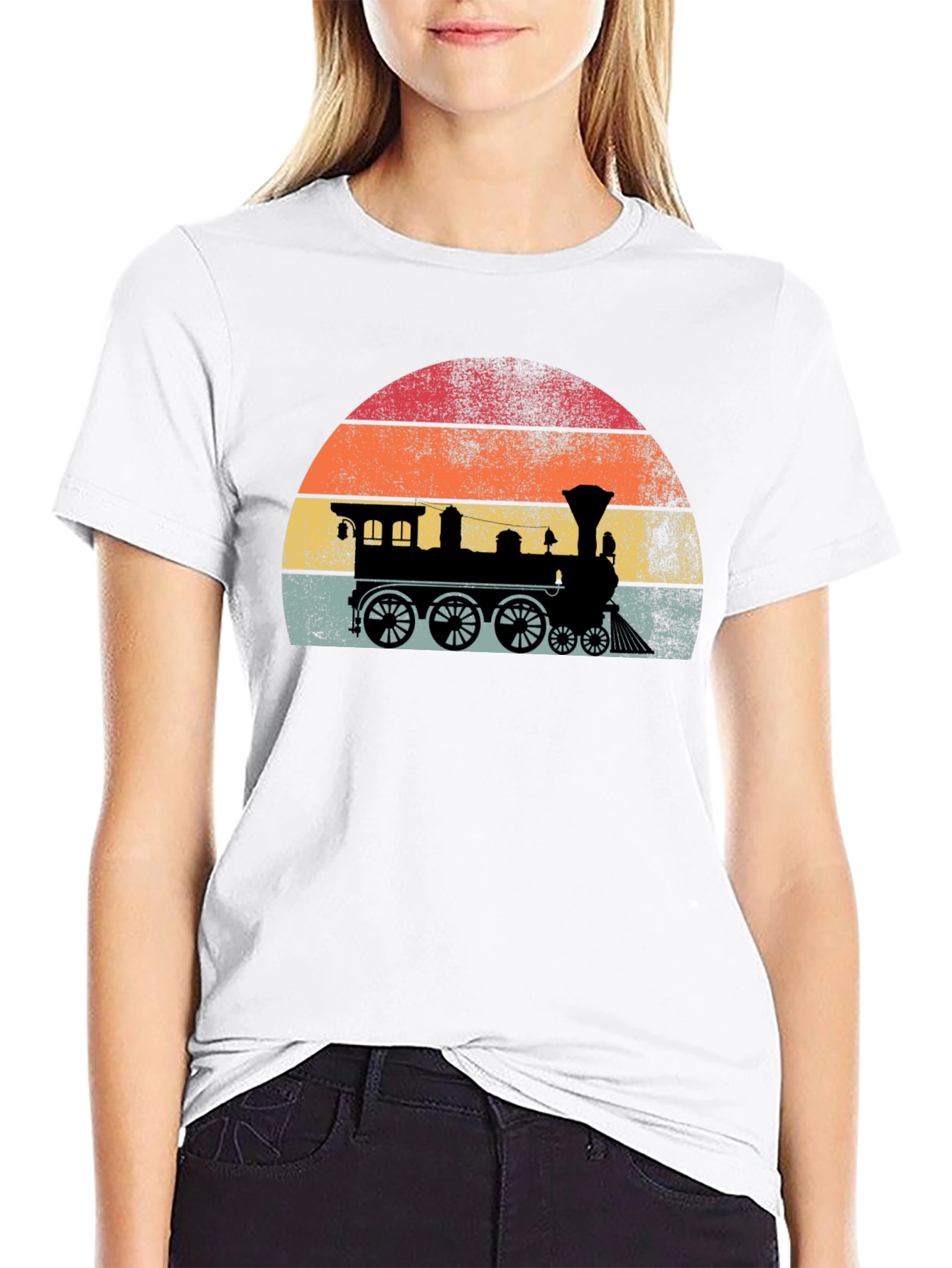Retro Train Sunset Graphic Tee - Classic Style