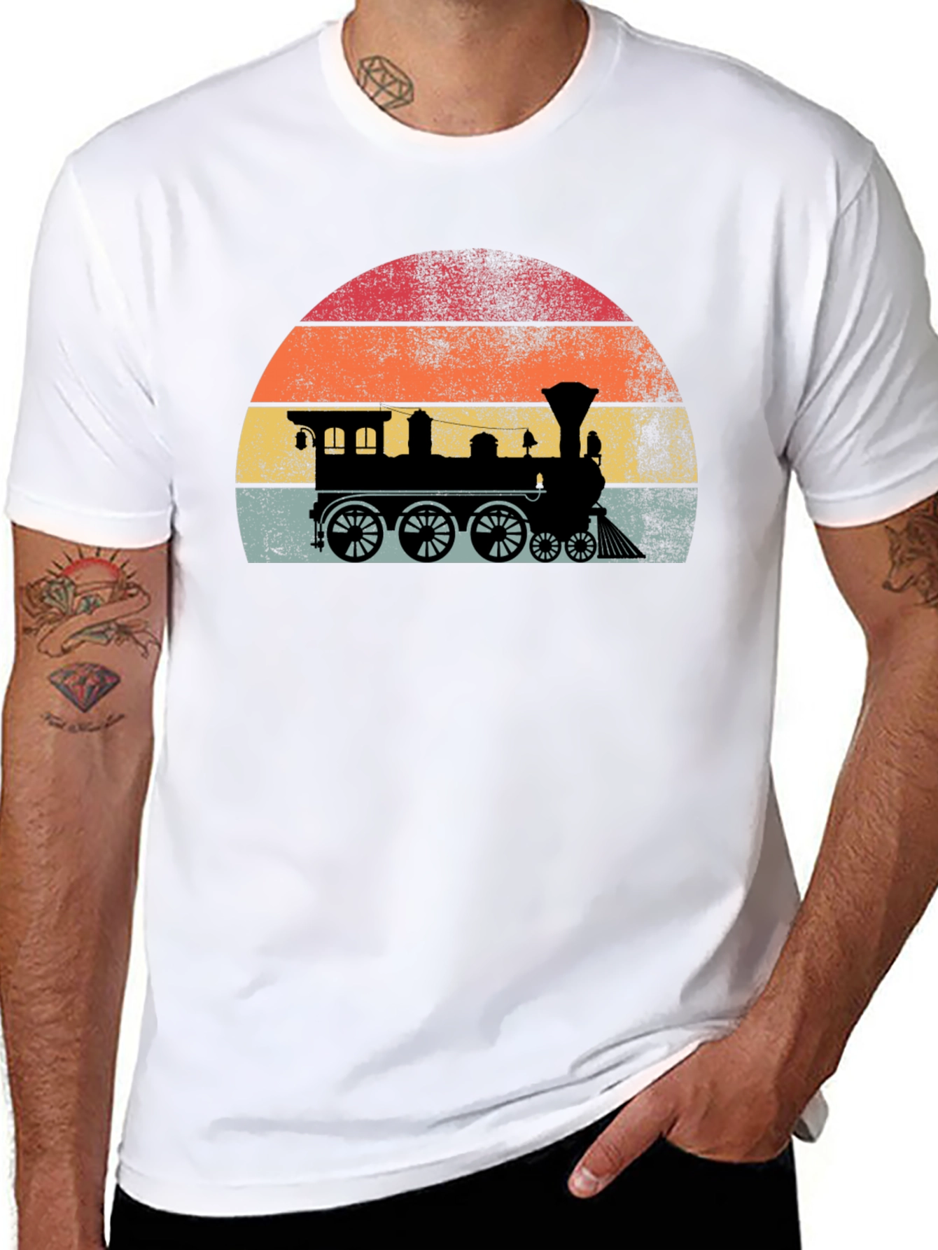 Retro Train Sunset Graphic Tee - Classic Style