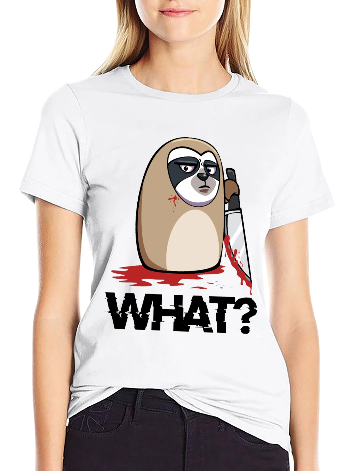 Sloth With Knife Black Graphic Tee