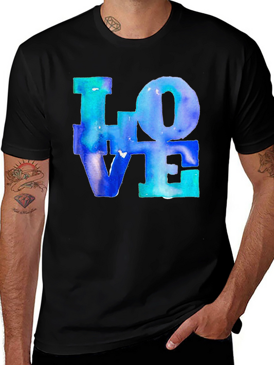 Watercolor LOVE Graphic Print Black T-Shirt