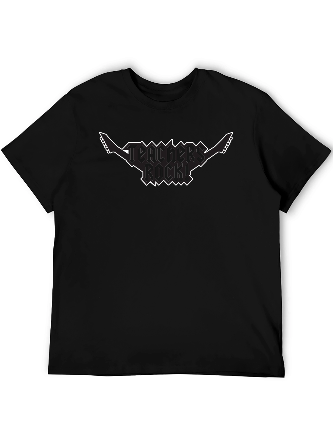 Teachers Rock! Guitar Graphic Tee - Black Cotton T-Shirt