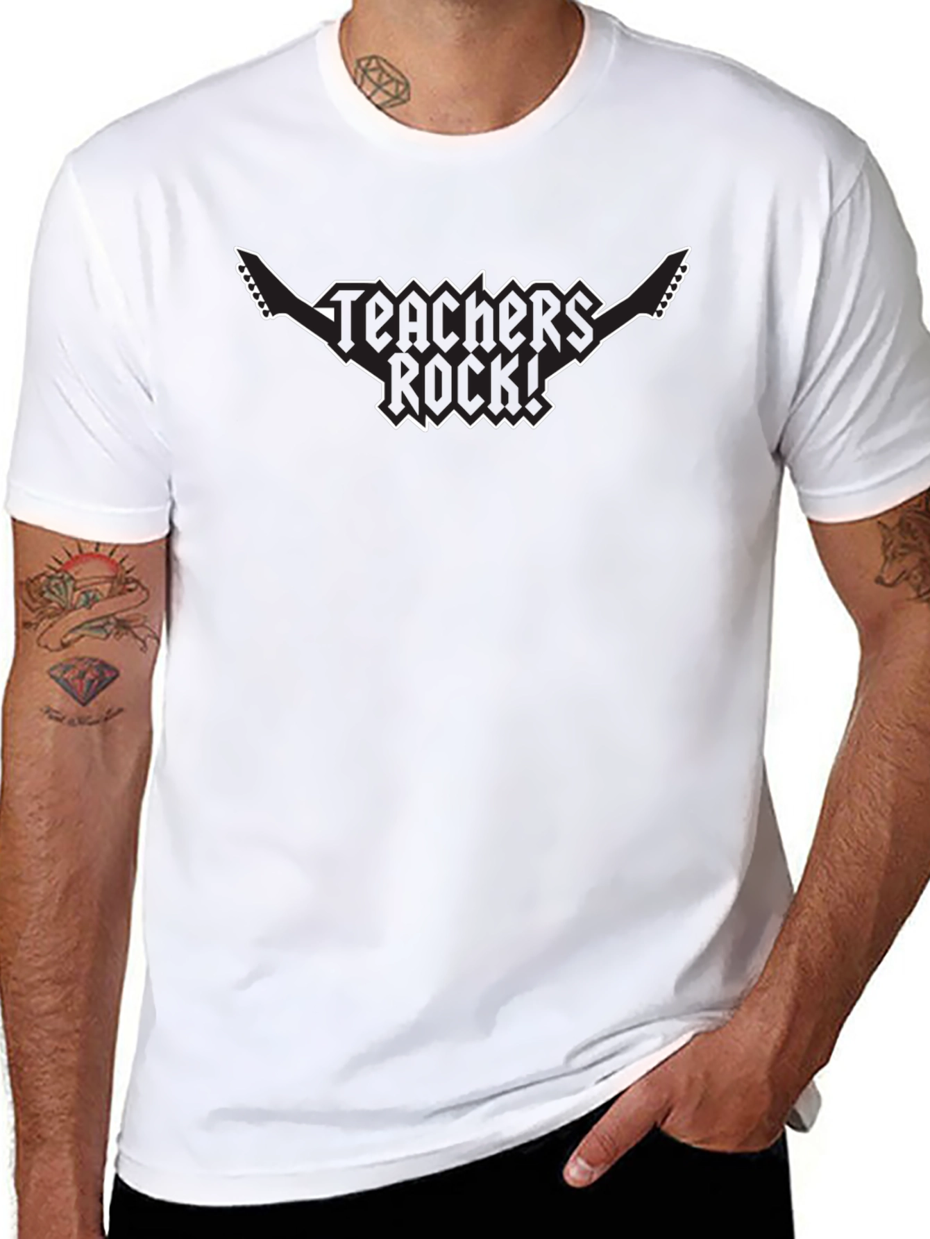 Teachers Rock! Guitar Graphic Tee - Black Cotton T-Shirt