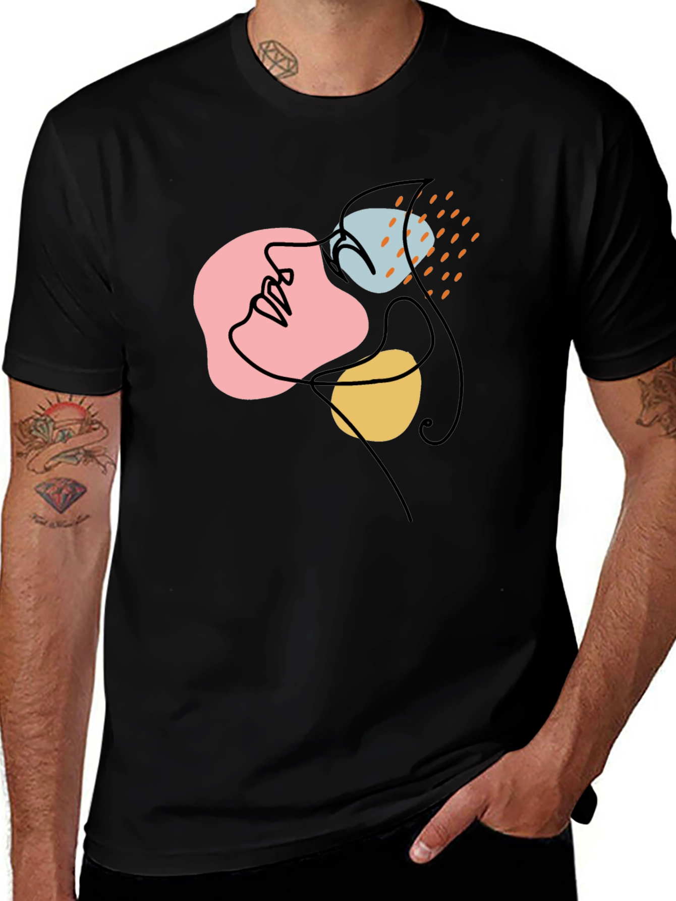 Abstract Face Art Black T-Shirt - Modern Graphic Tee