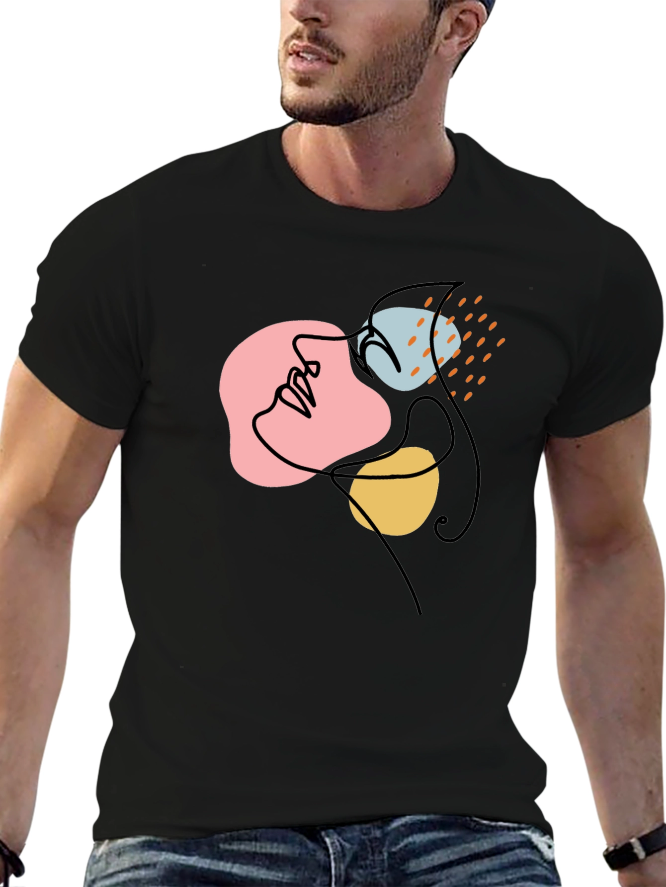 Abstract Face Art Black T-Shirt - Modern Graphic Tee
