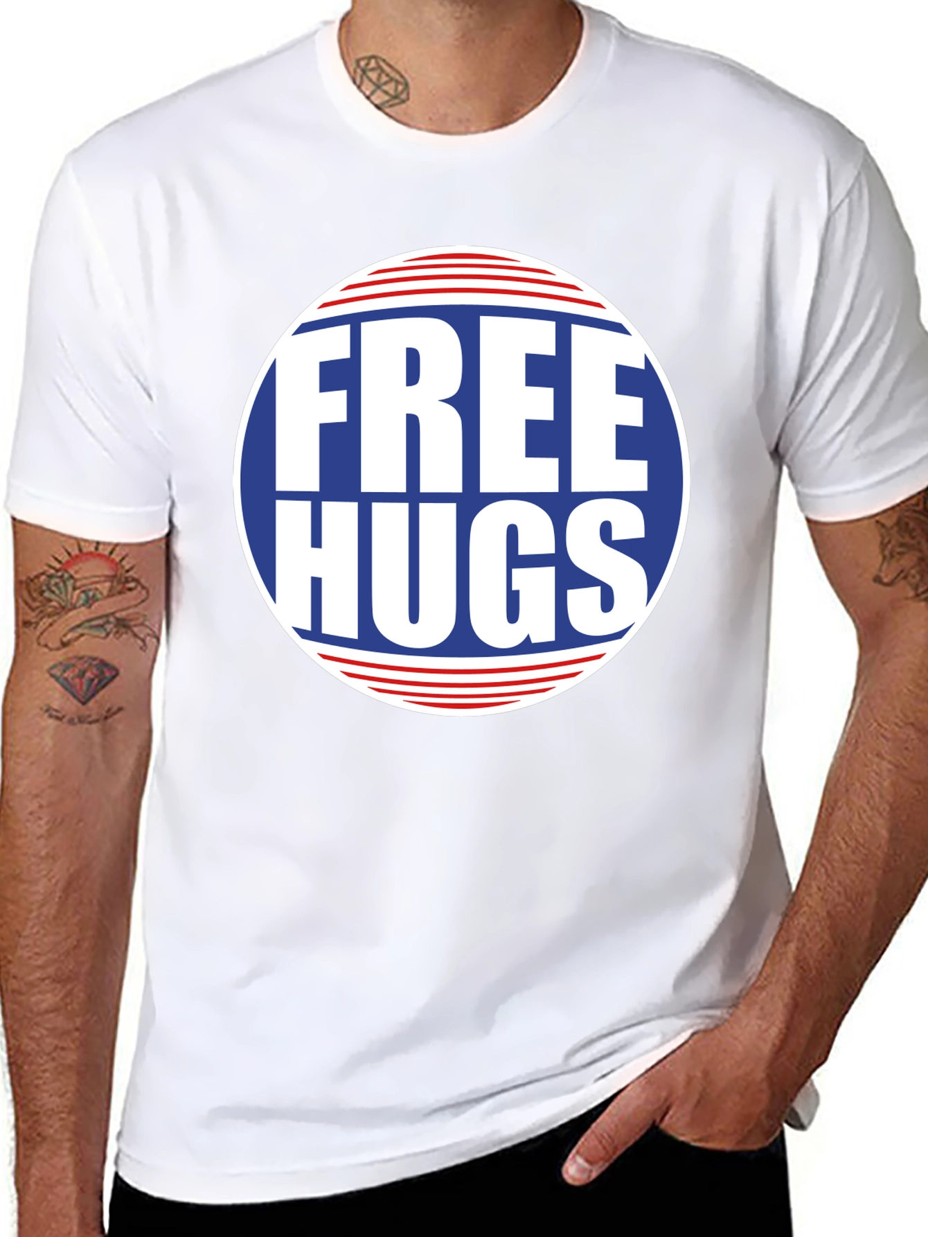 Free Hugs Graphic Tee - Classic Crew Neck T-Shirt
