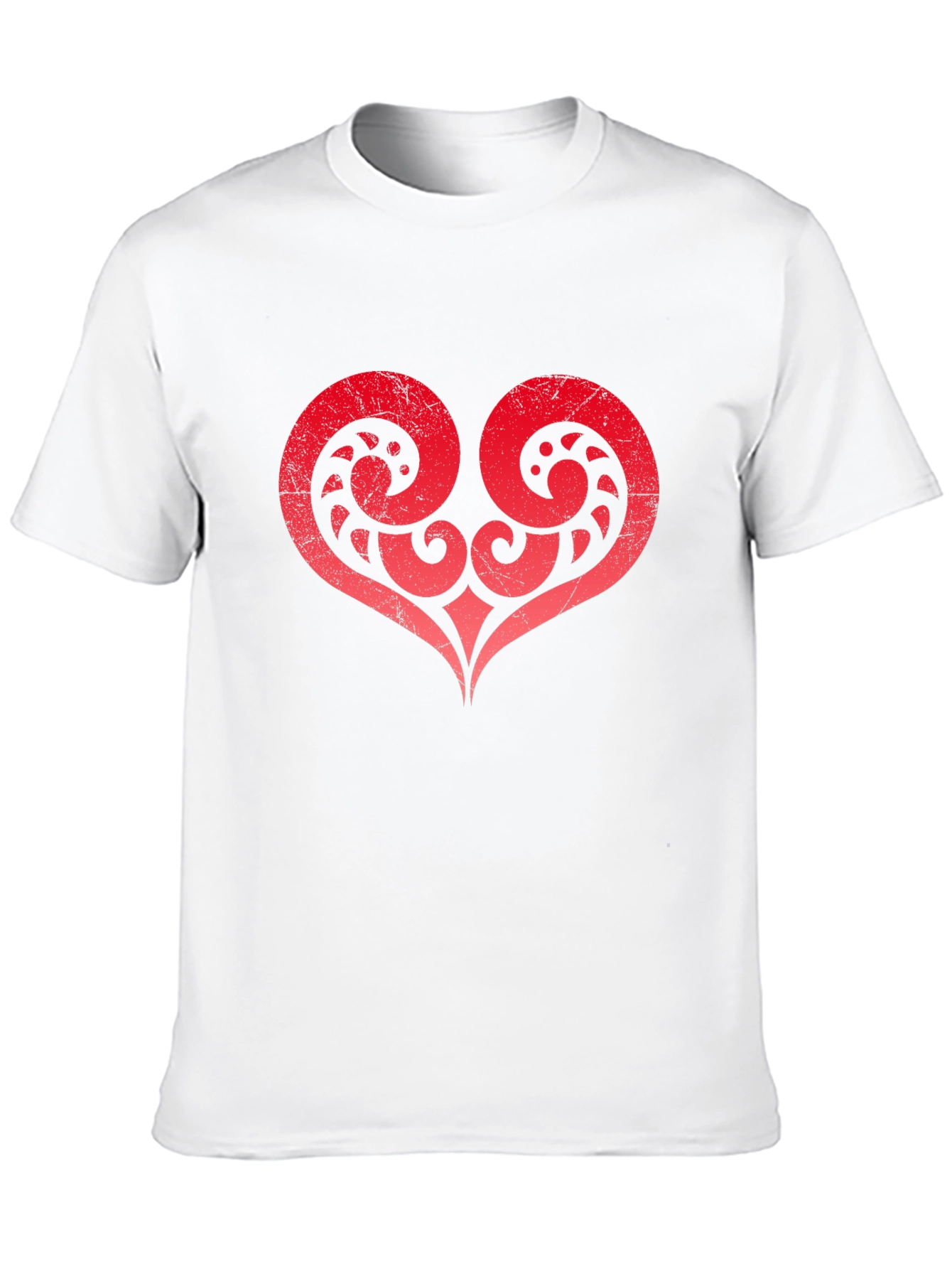 Red Tribal Heart Graphic Black T-Shirt