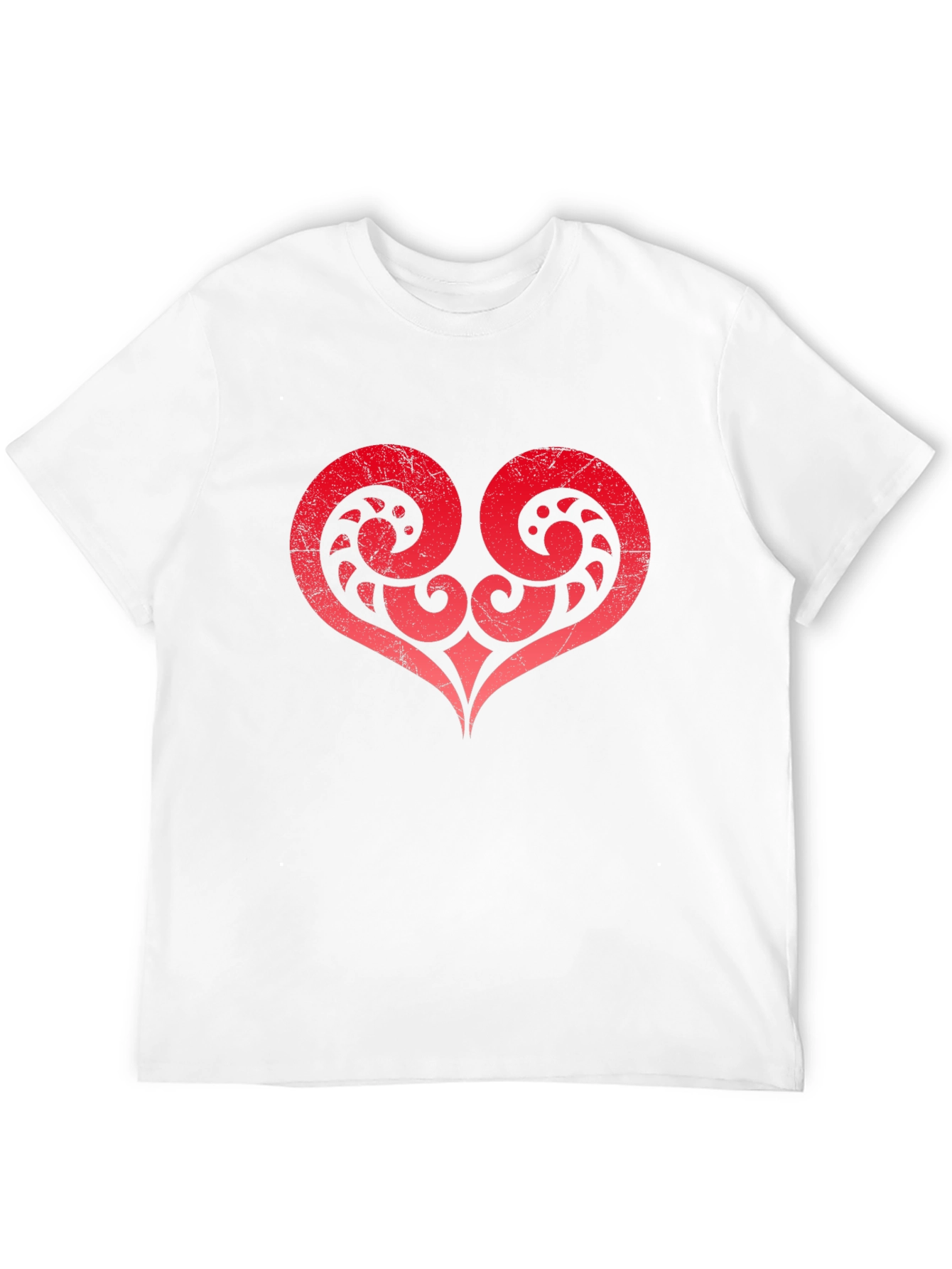 Red Tribal Heart Graphic Black T-Shirt