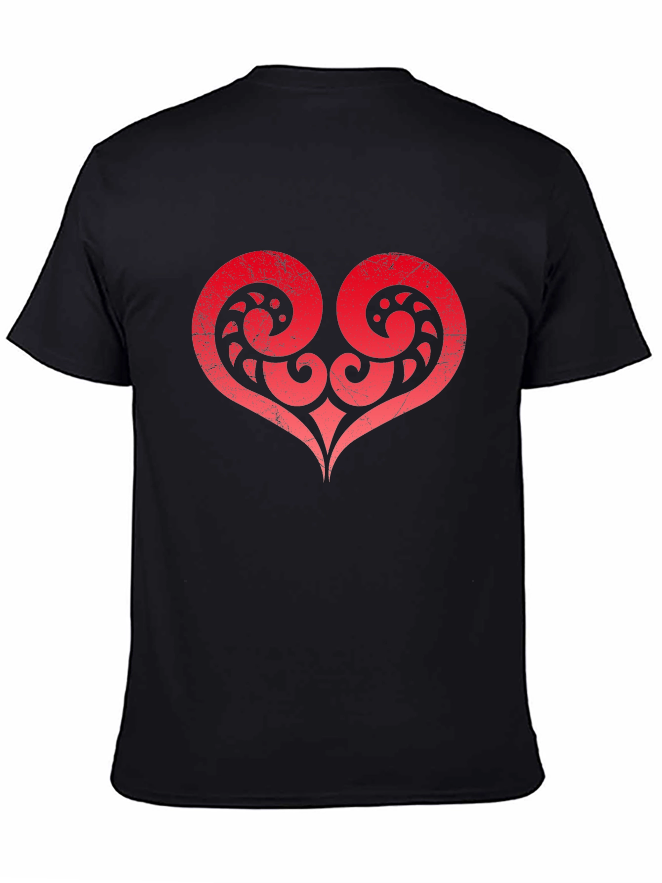 Red Tribal Heart Graphic Black T-Shirt