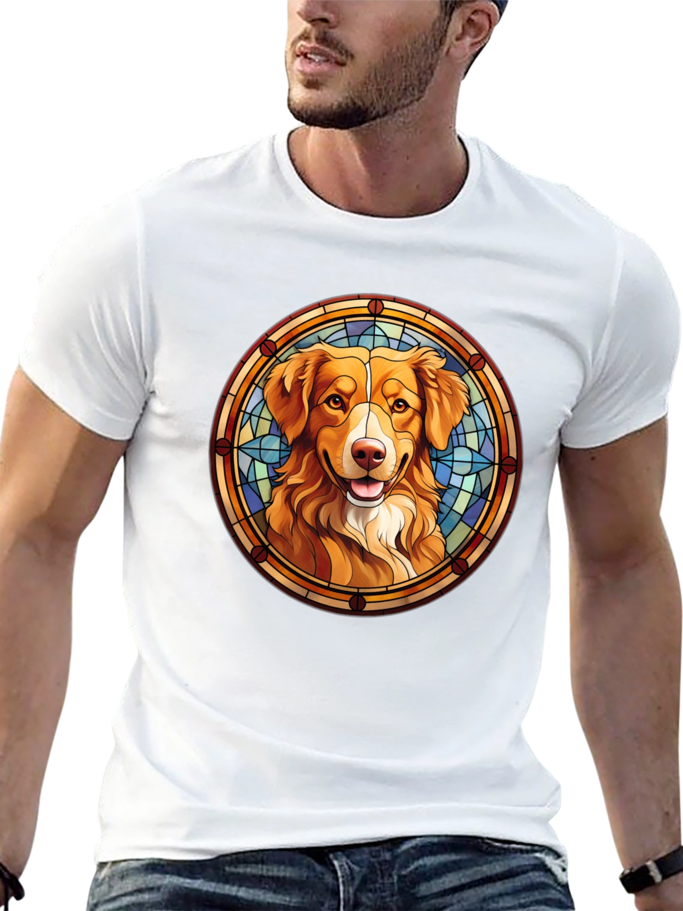 Dog Portrait T-Shirt - Stained Glass Style