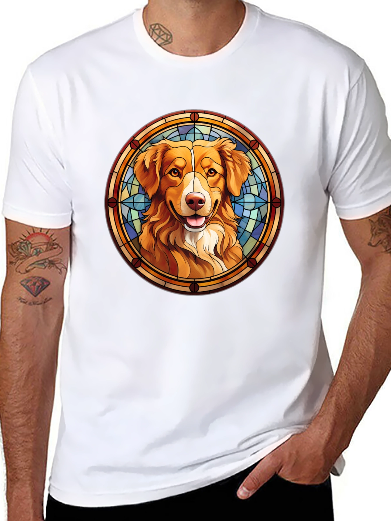 Dog Portrait T-Shirt - Stained Glass Style