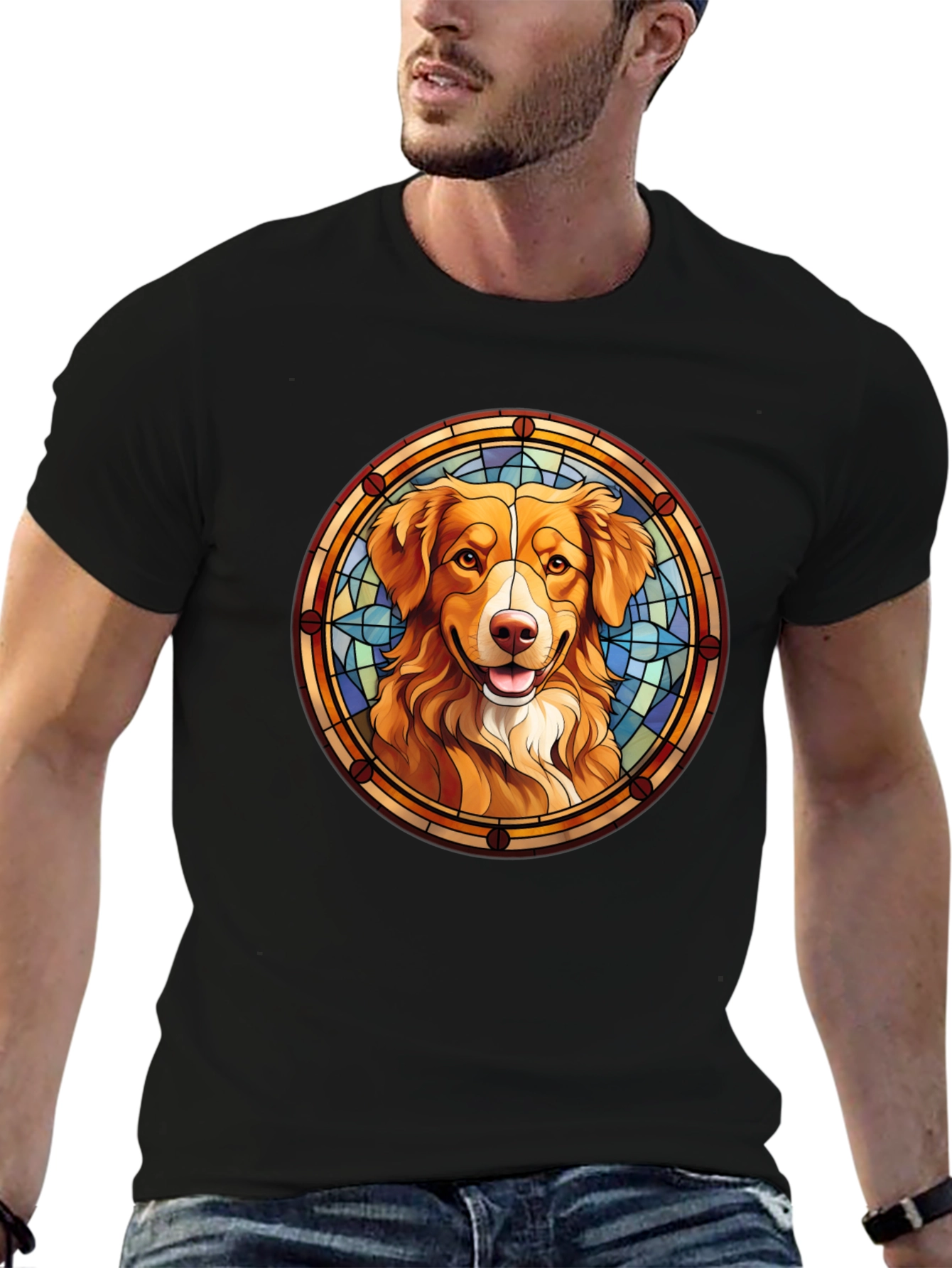 Dog Portrait T-Shirt - Stained Glass Style
