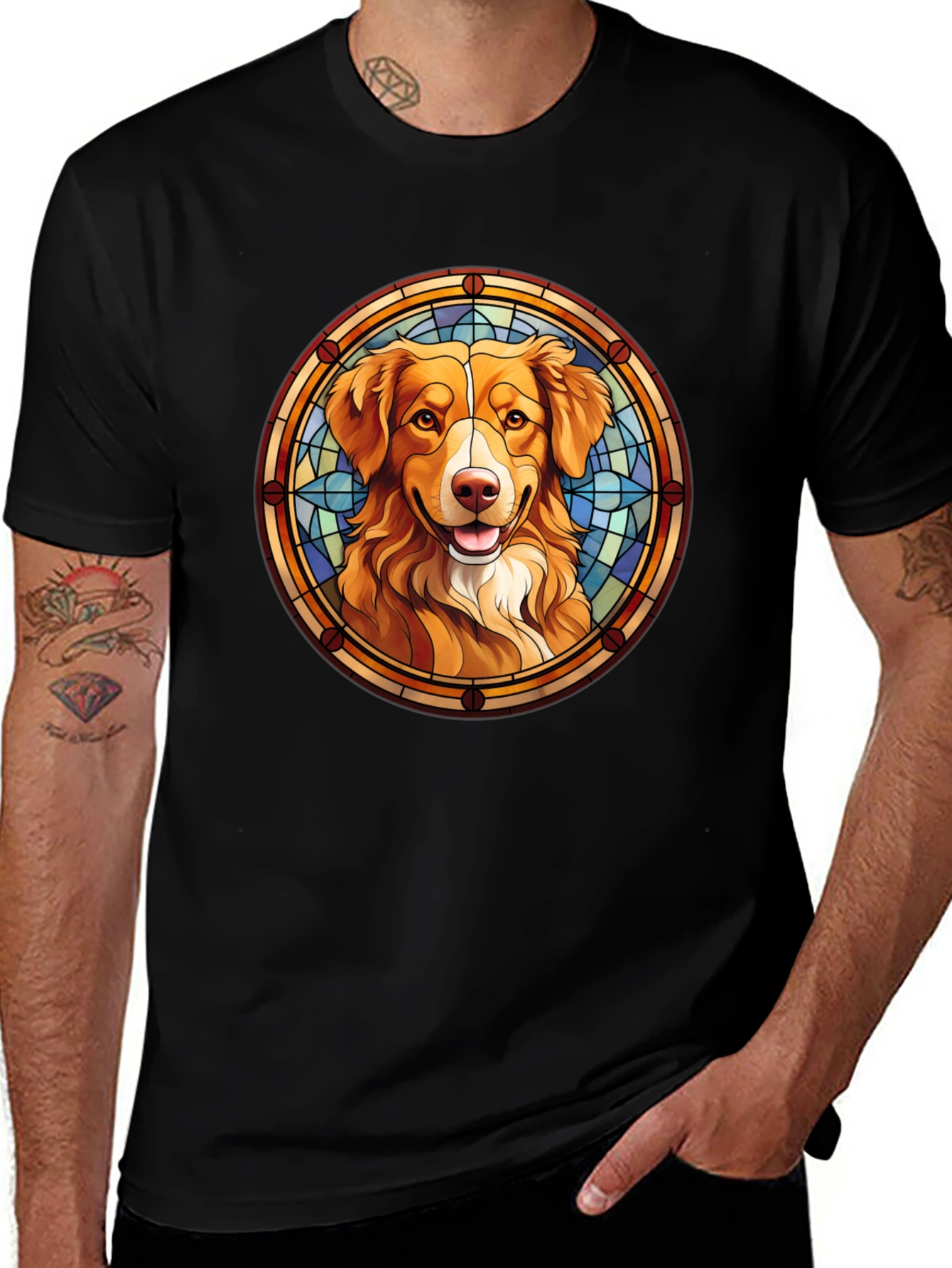 Dog Portrait T-Shirt - Stained Glass Style