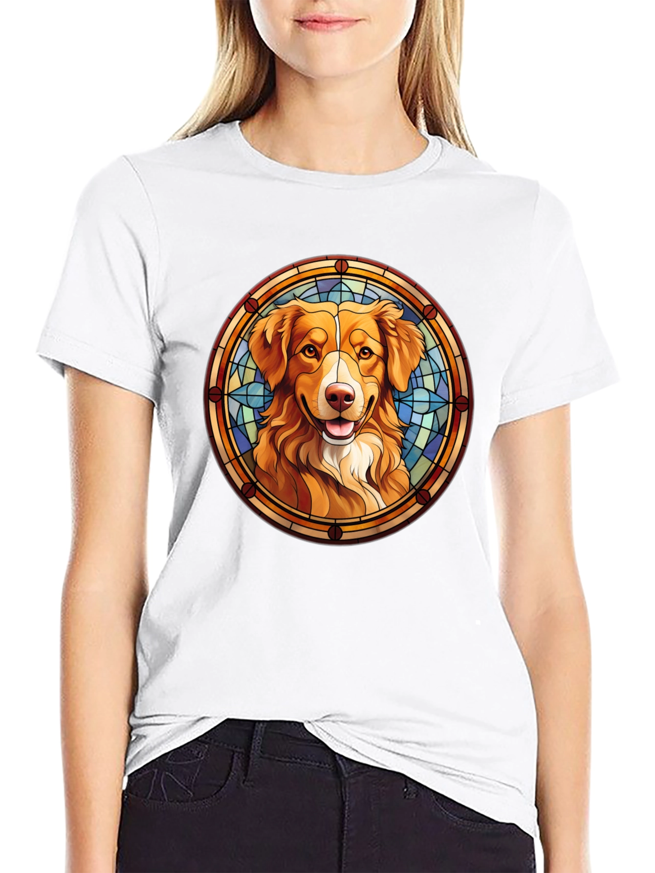 Dog Portrait T-Shirt - Stained Glass Style