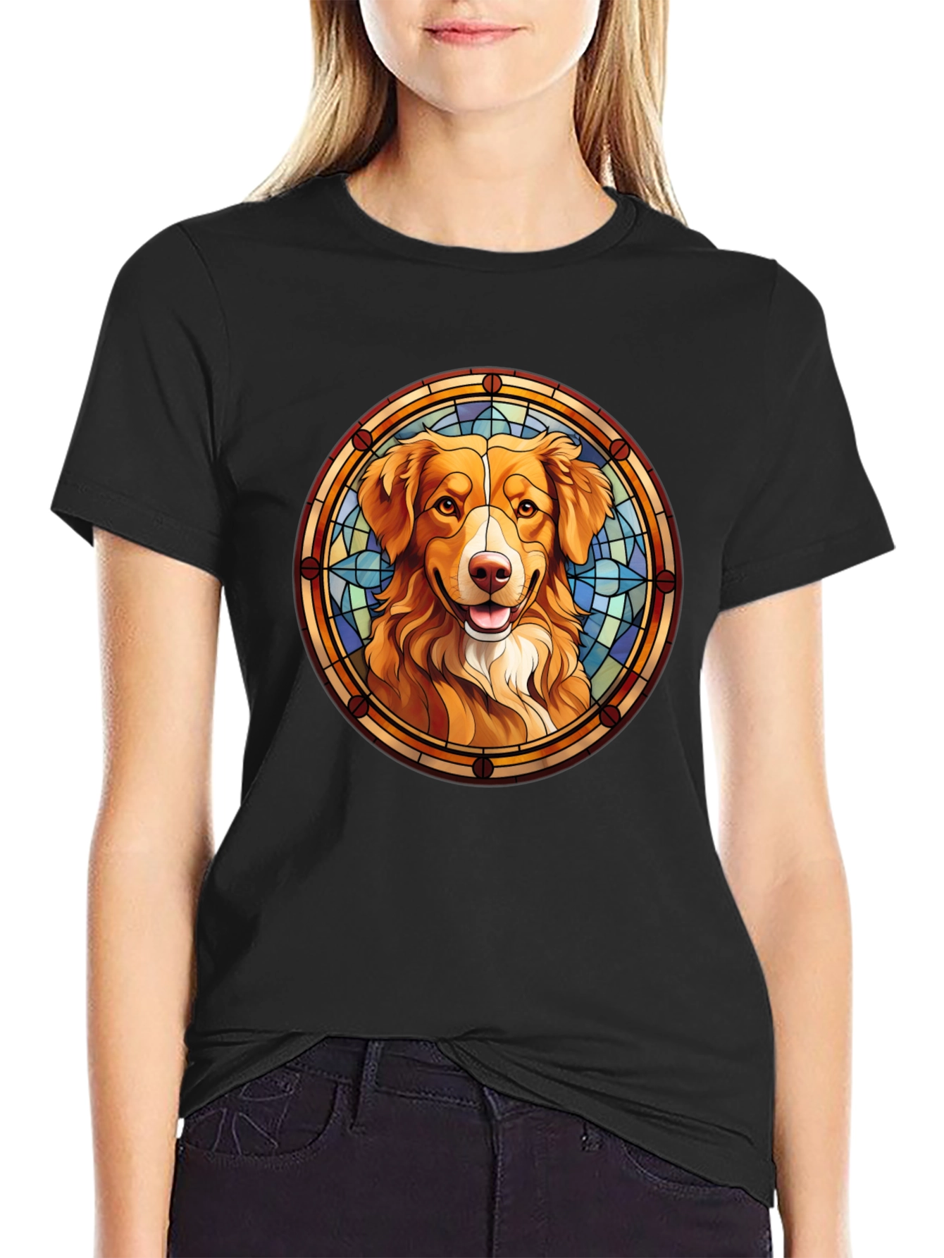 Dog Portrait T-Shirt - Stained Glass Style