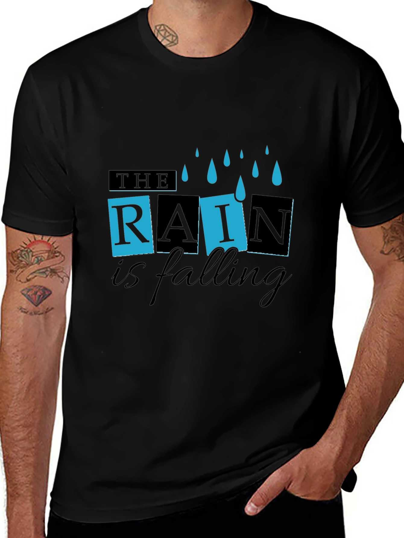 Rain is Falling Graphic Black T-Shirt