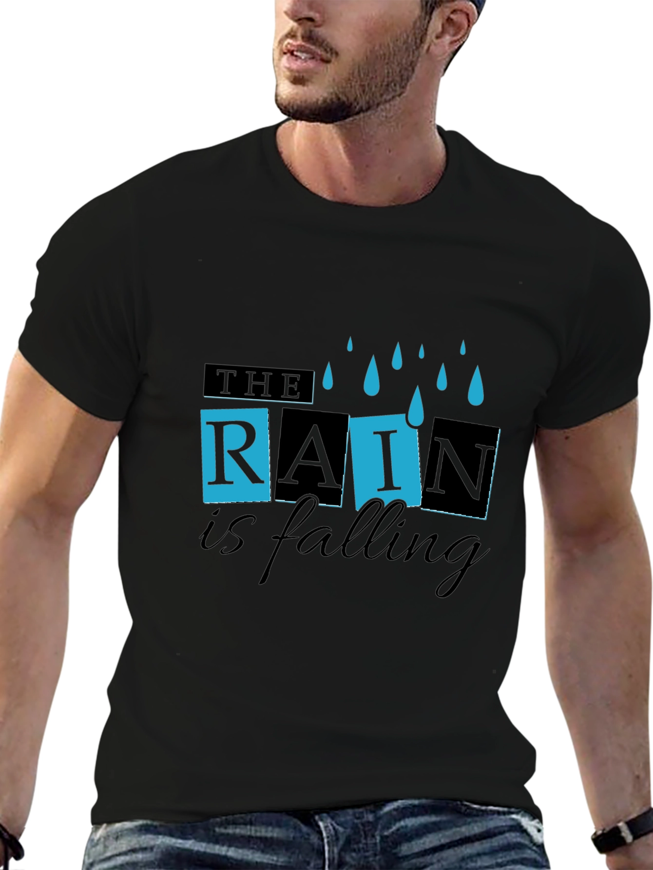 Rain is Falling Graphic Black T-Shirt