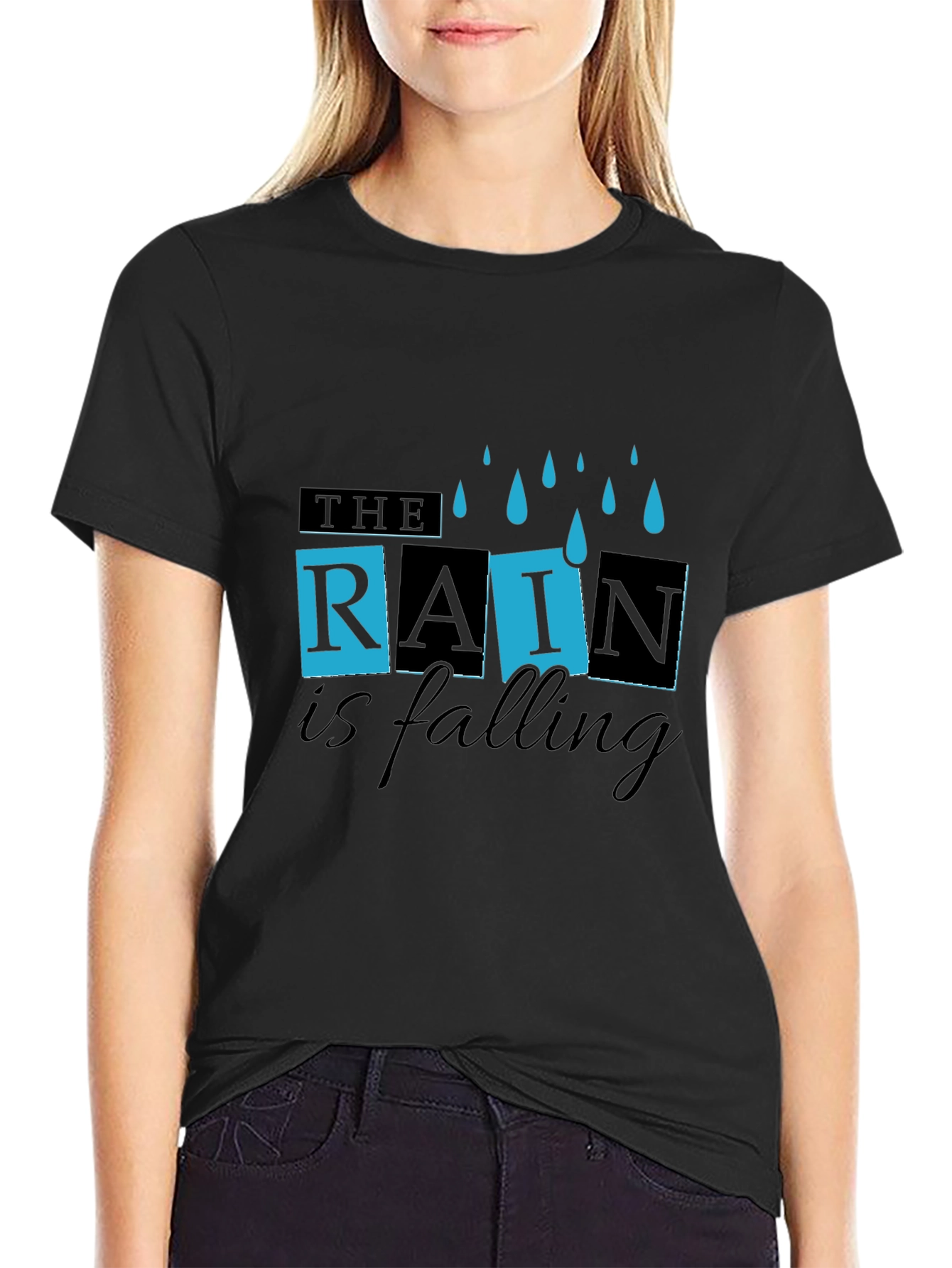 Rain is Falling Graphic Black T-Shirt
