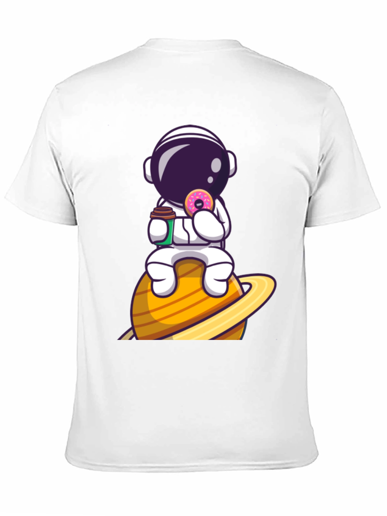 Astronaut on Saturn Black Graphic T-Shirt